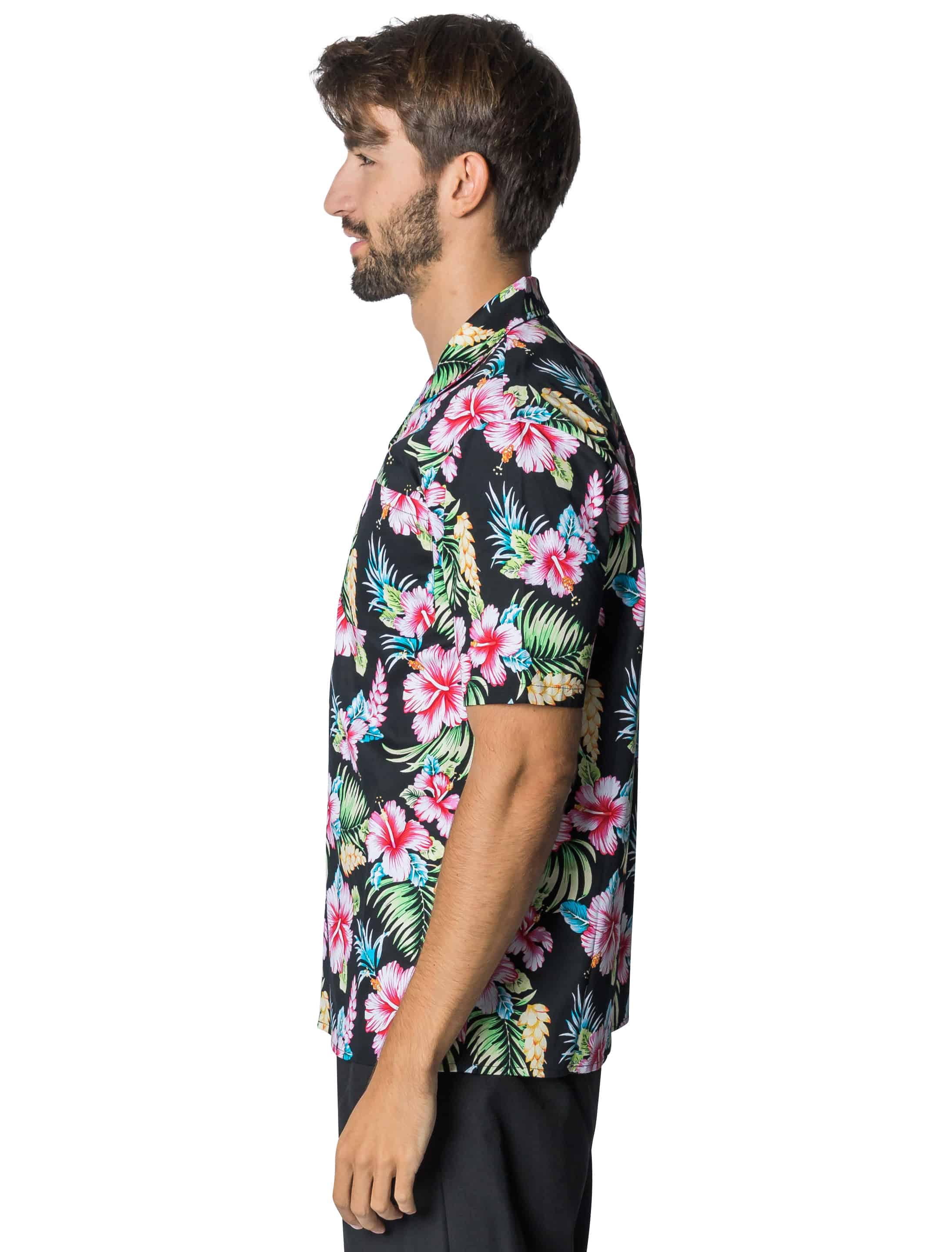 Hemd Hawaii mit Hibiskusblüten schwarz 4XL/5XL