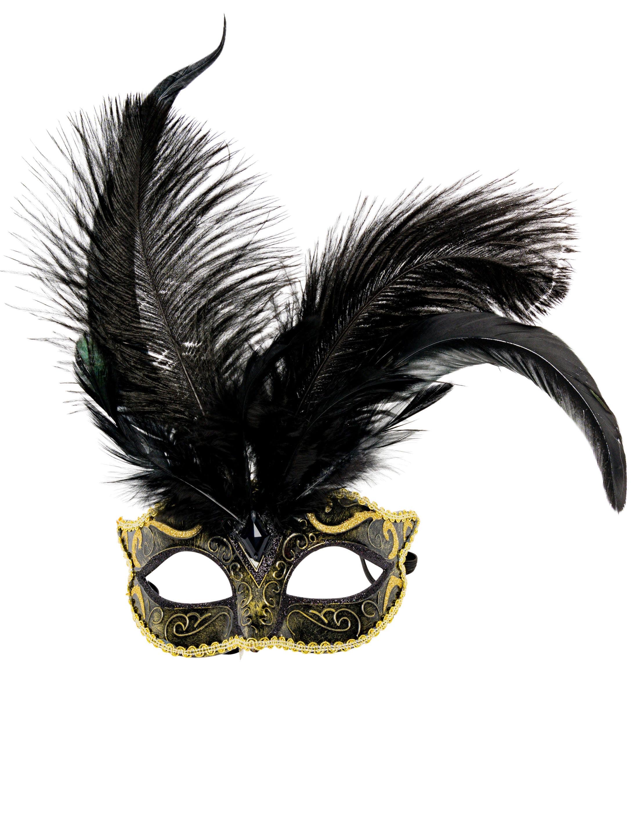 Augenmaske mit Straussenfeder schwarz