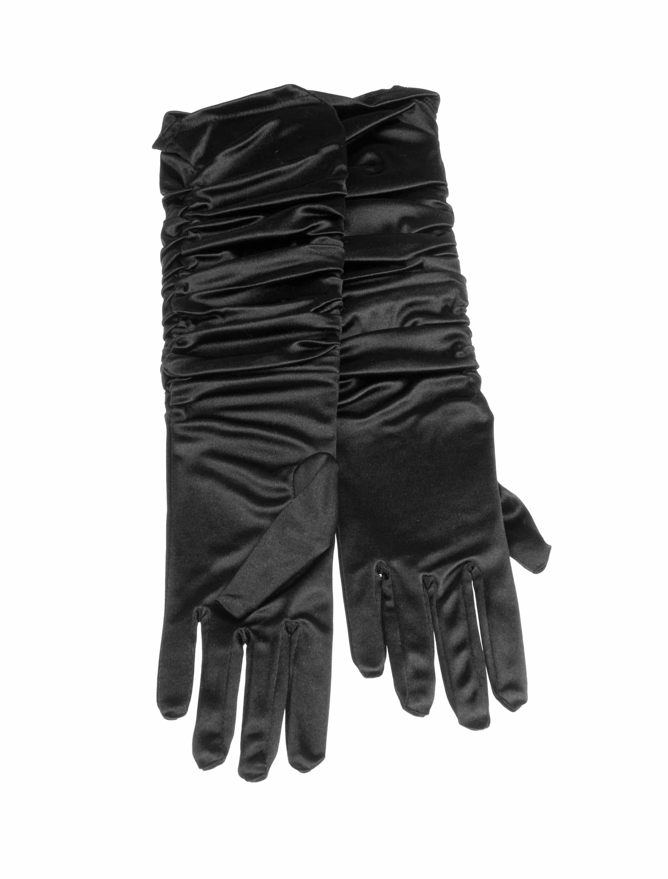 Handschuhe Satin gerafft 40cm Damen schwarz one size