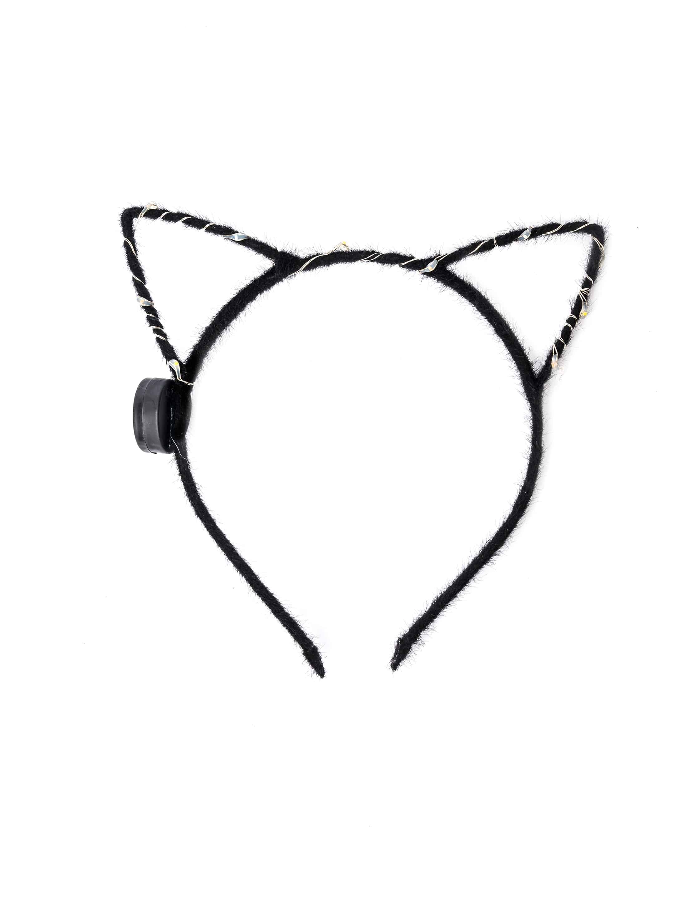 Haarreif Katzenohren schwarz mit LED