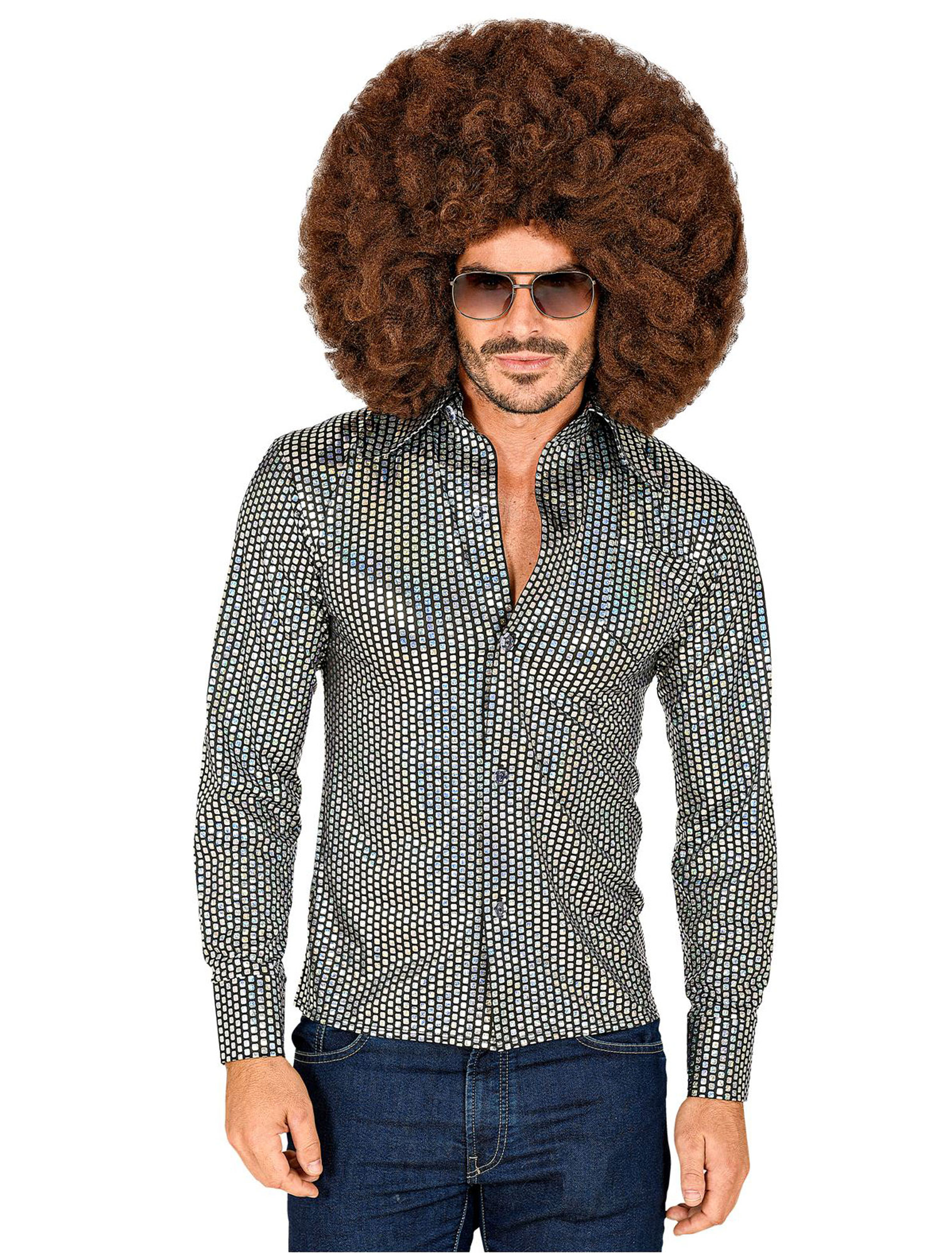 Hemd 70s Disco Herren silber L/XL