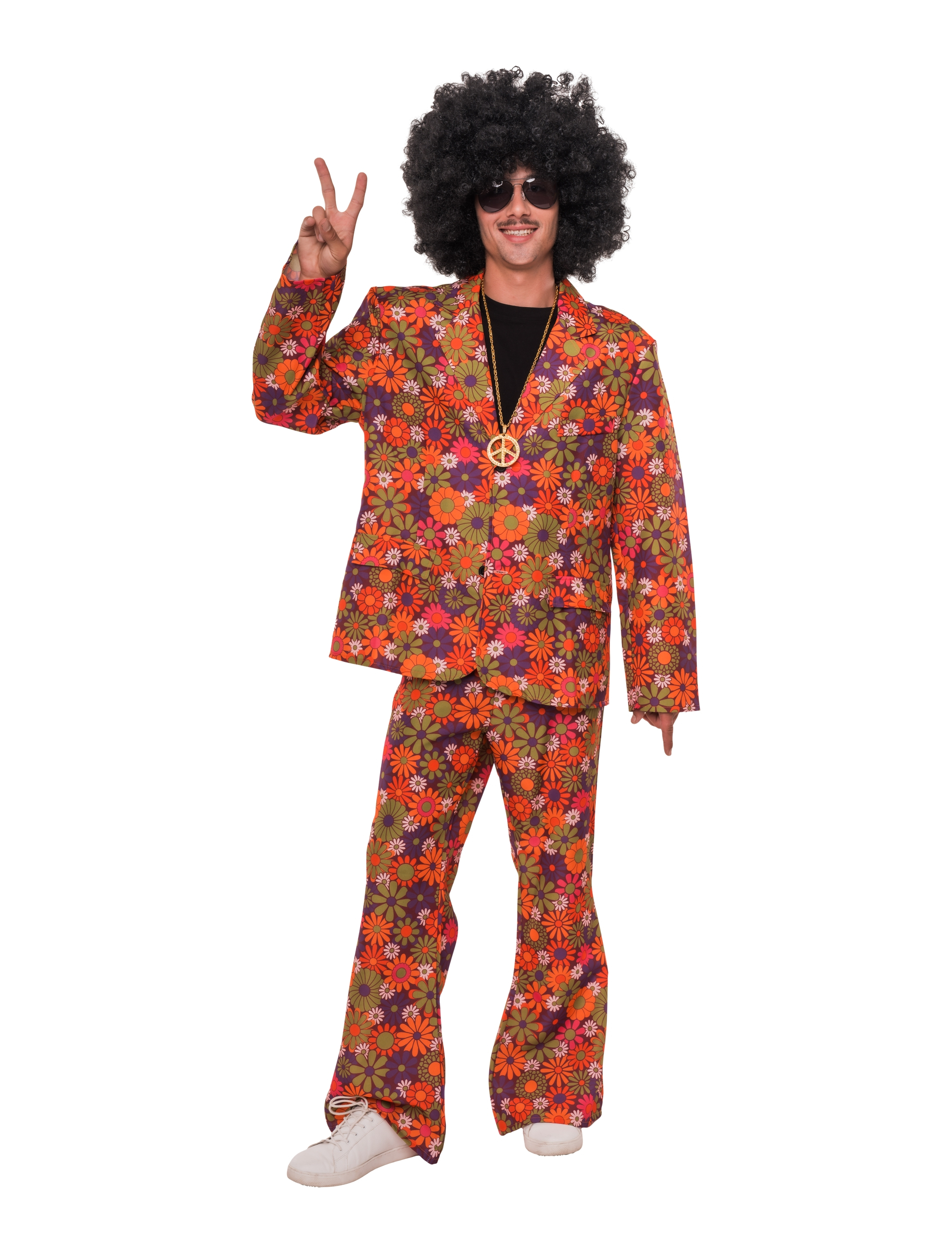 Anzug Hippie 2-tlg. Blumen Herren bunt M/L