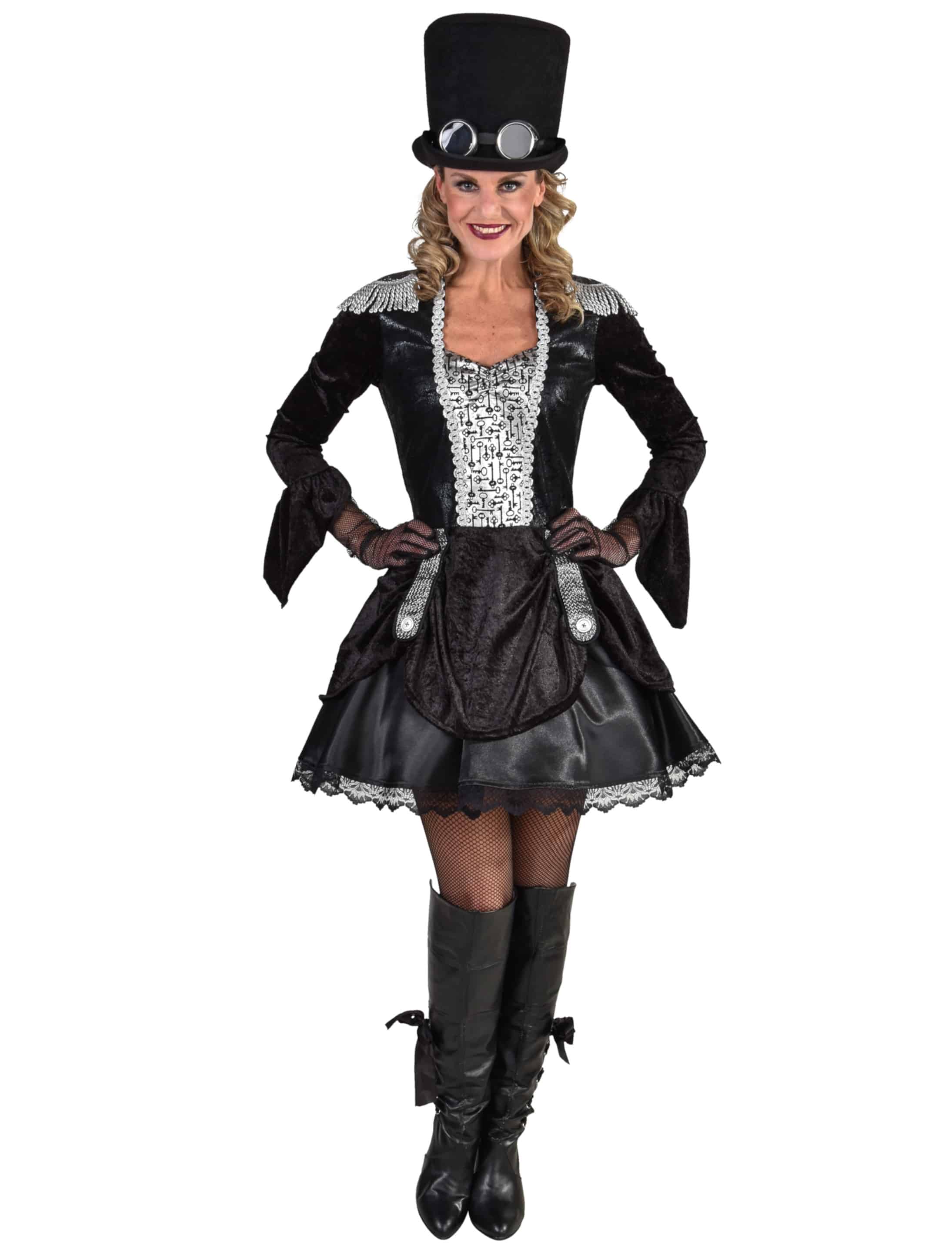 Kleid Steampunk kurz schwarz/silber XL