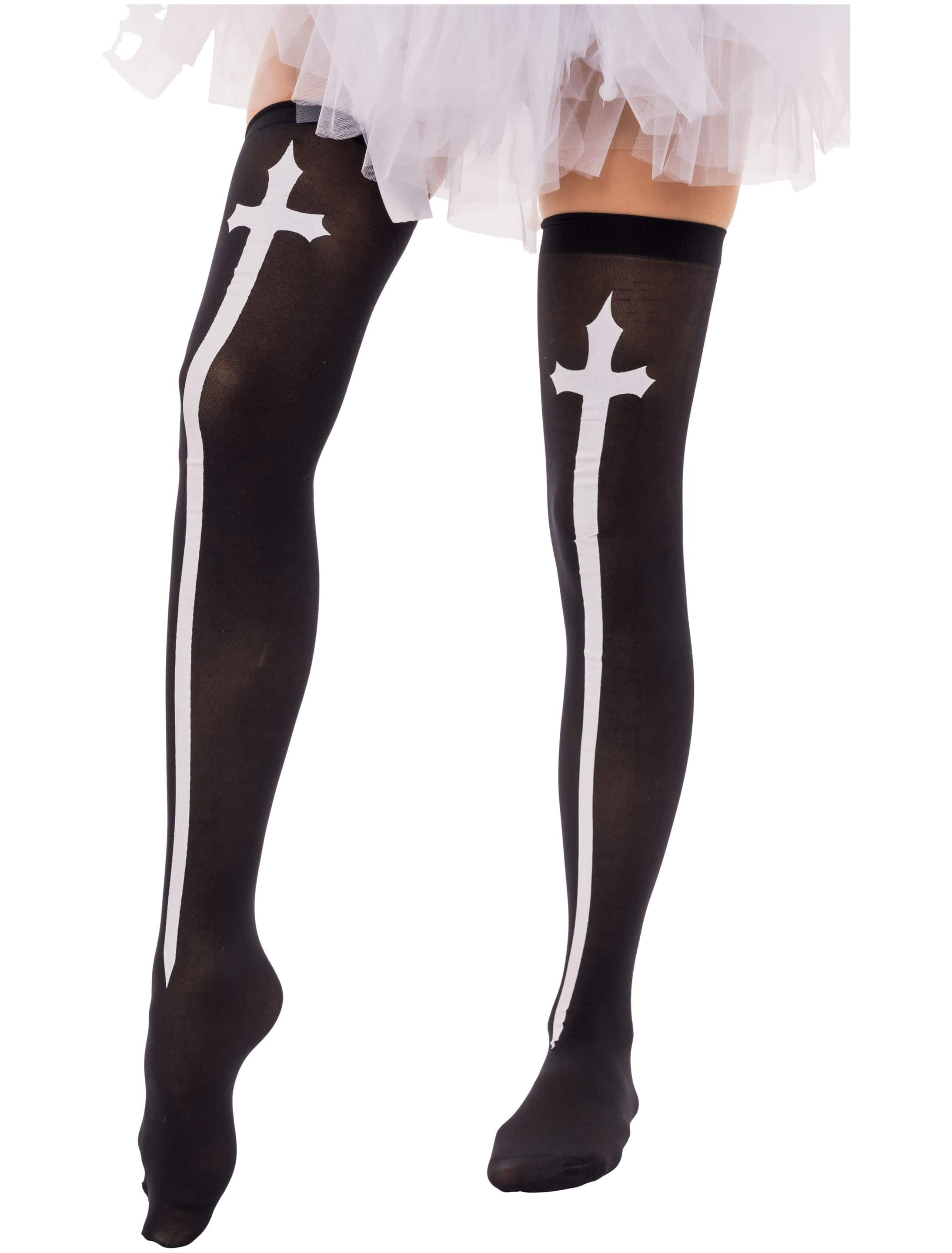 Overknees Kreuz schwarz/weiß