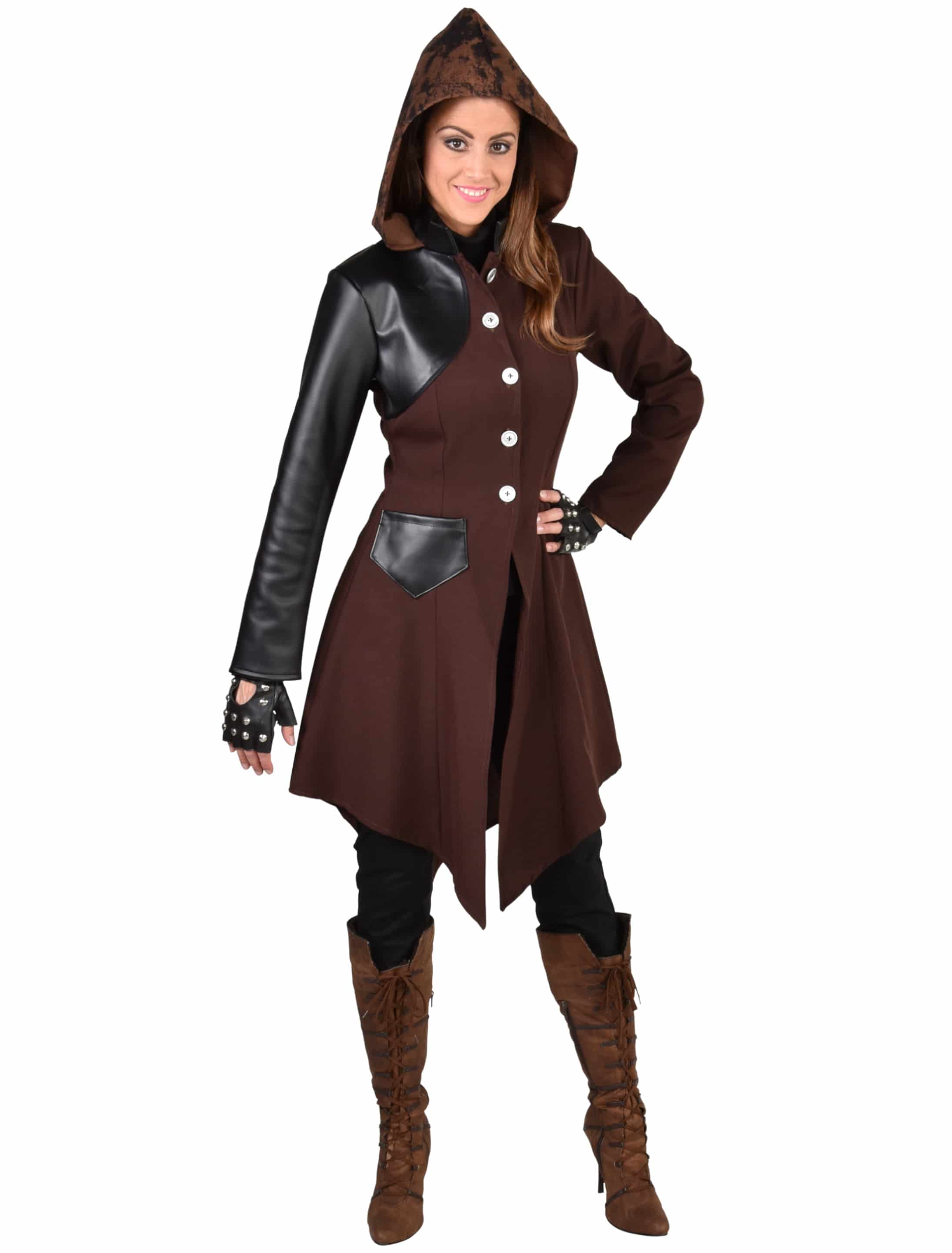 Mantel Steampunk Damen schwarz/braun 3XL