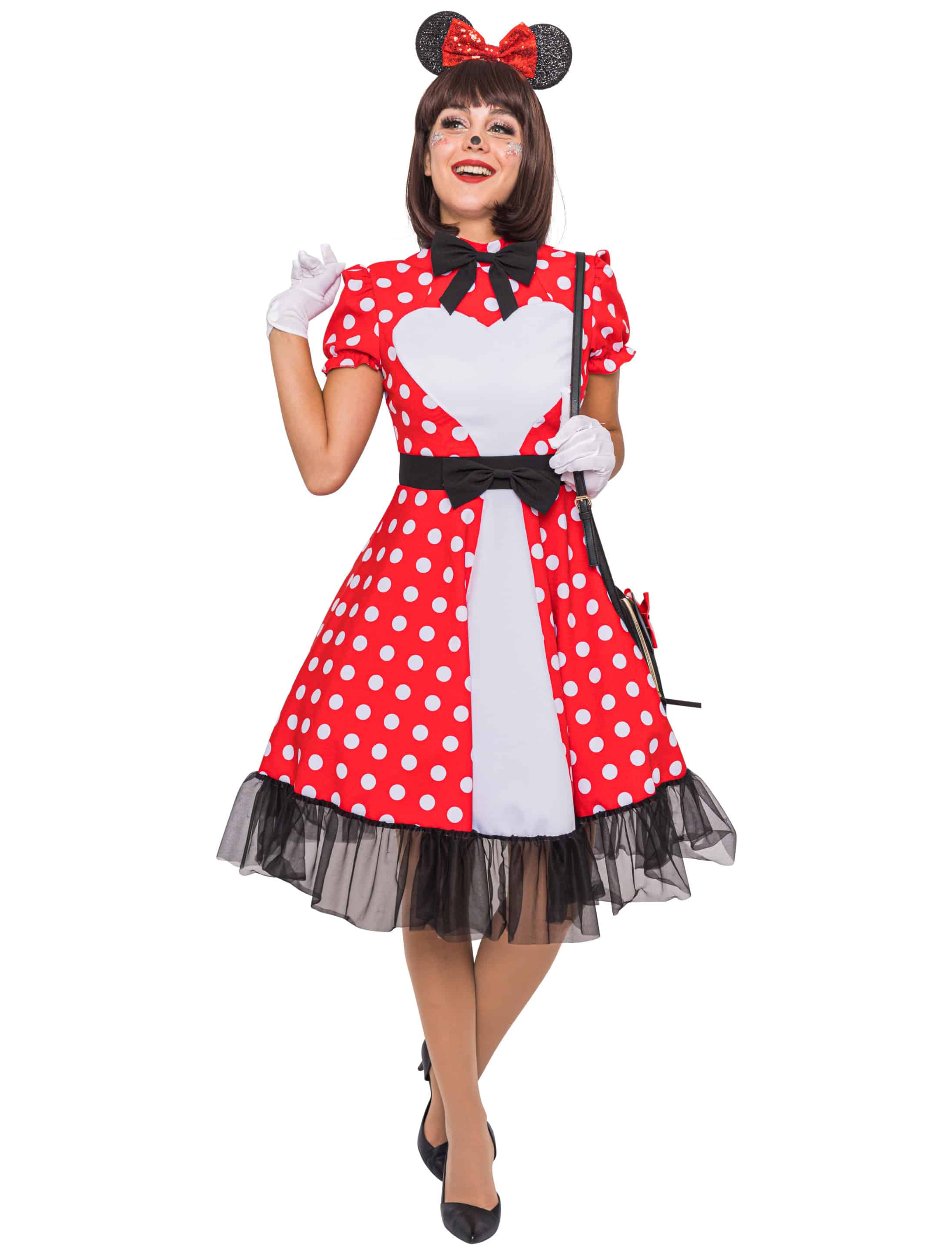 Kleid Mausi schwarz/weiß/rot S