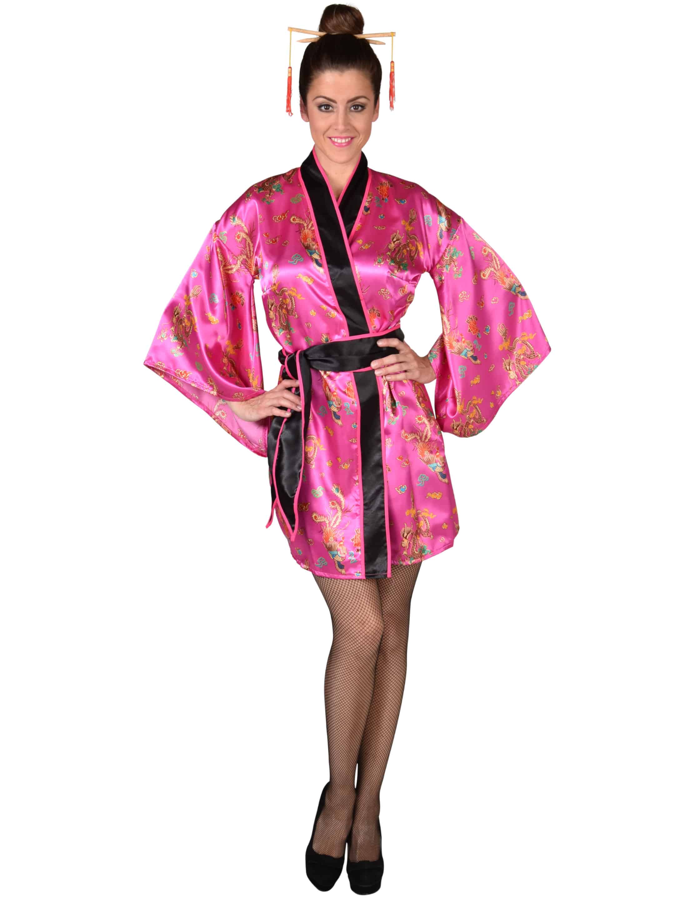Kostüm Geisha Damen 2-tlg. pink/schwarz 2XL/3XL