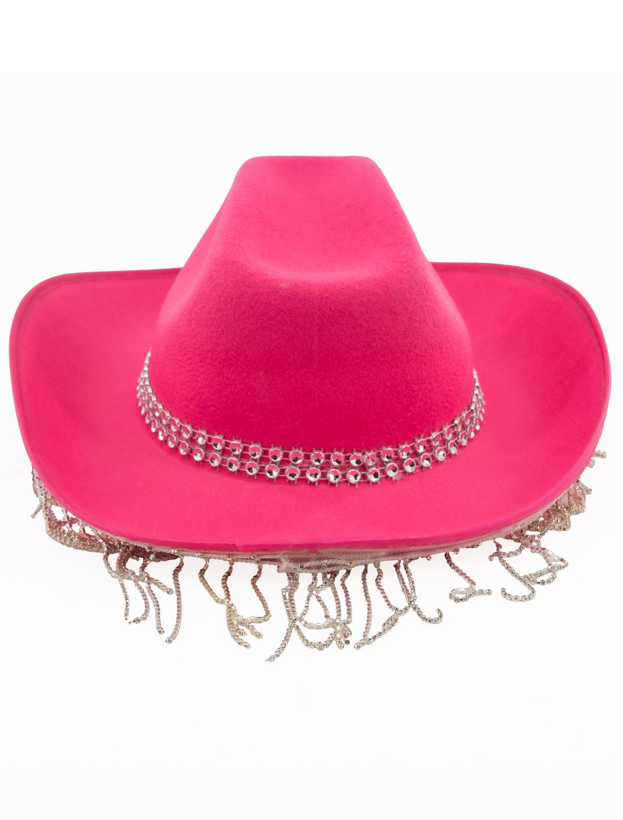 Cowboyhut mit Strassketten pink one size
