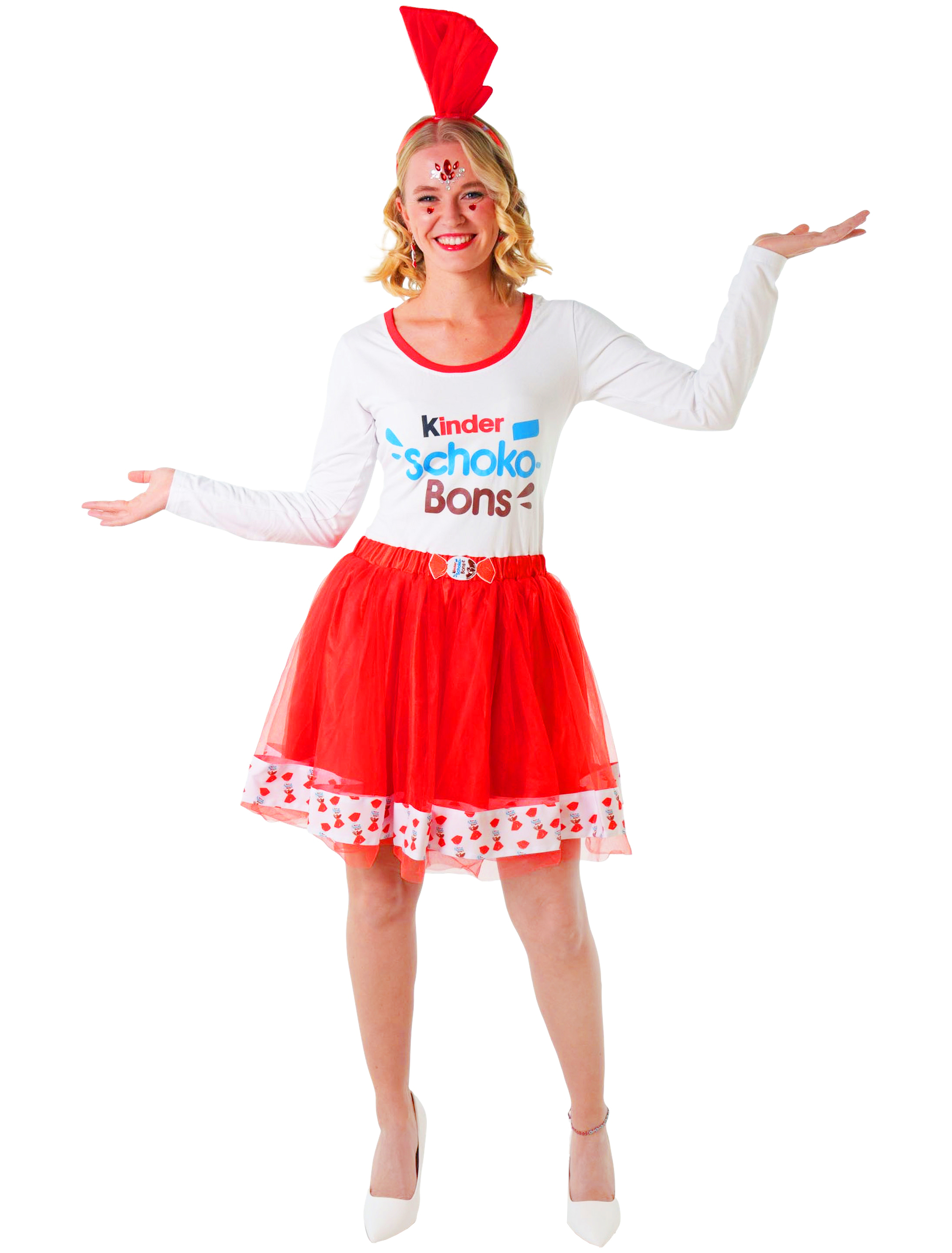 Kleid langarm kinder Schoko-Bons Damen rot/weiß S