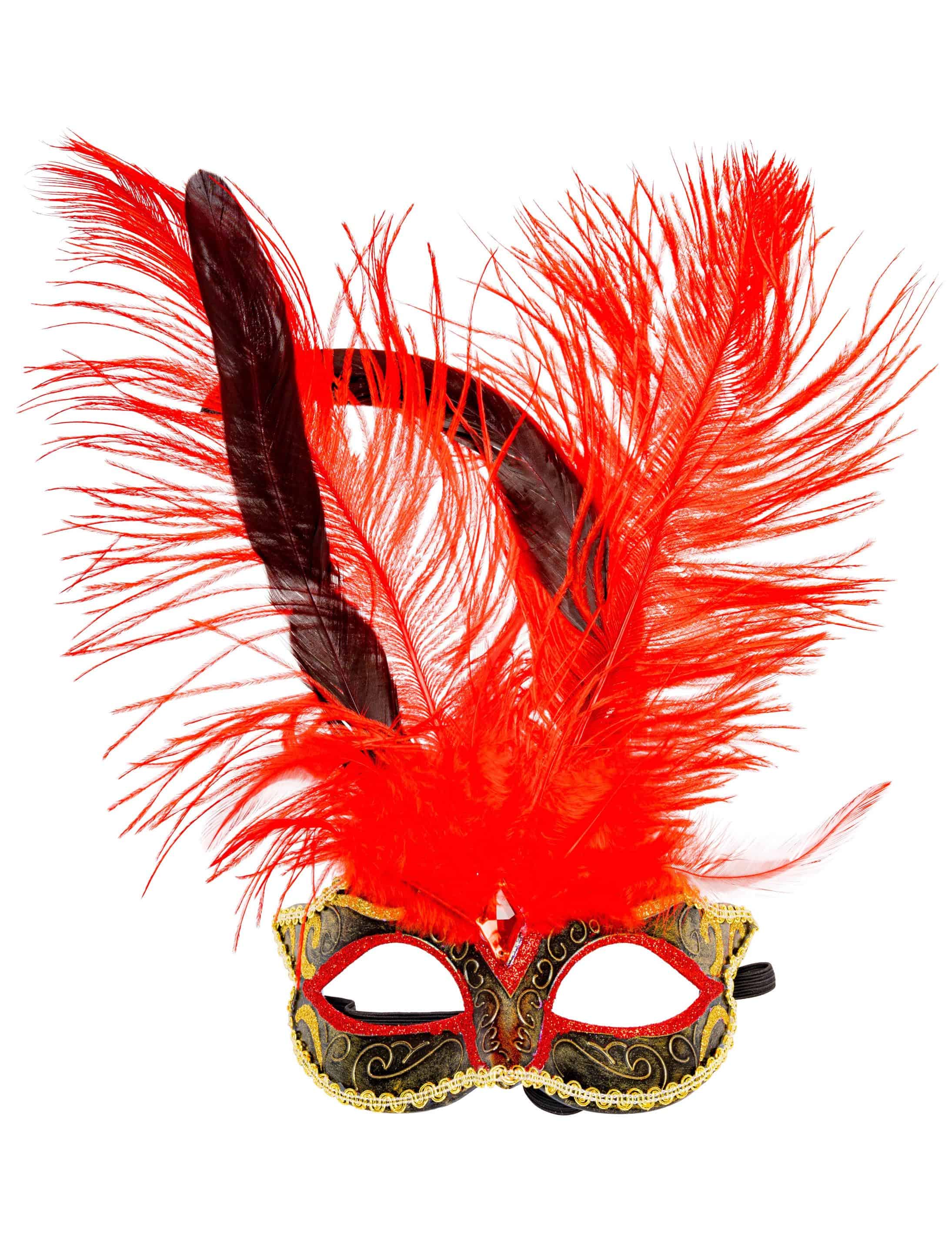 Augenmaske mit Straussenfeder rot