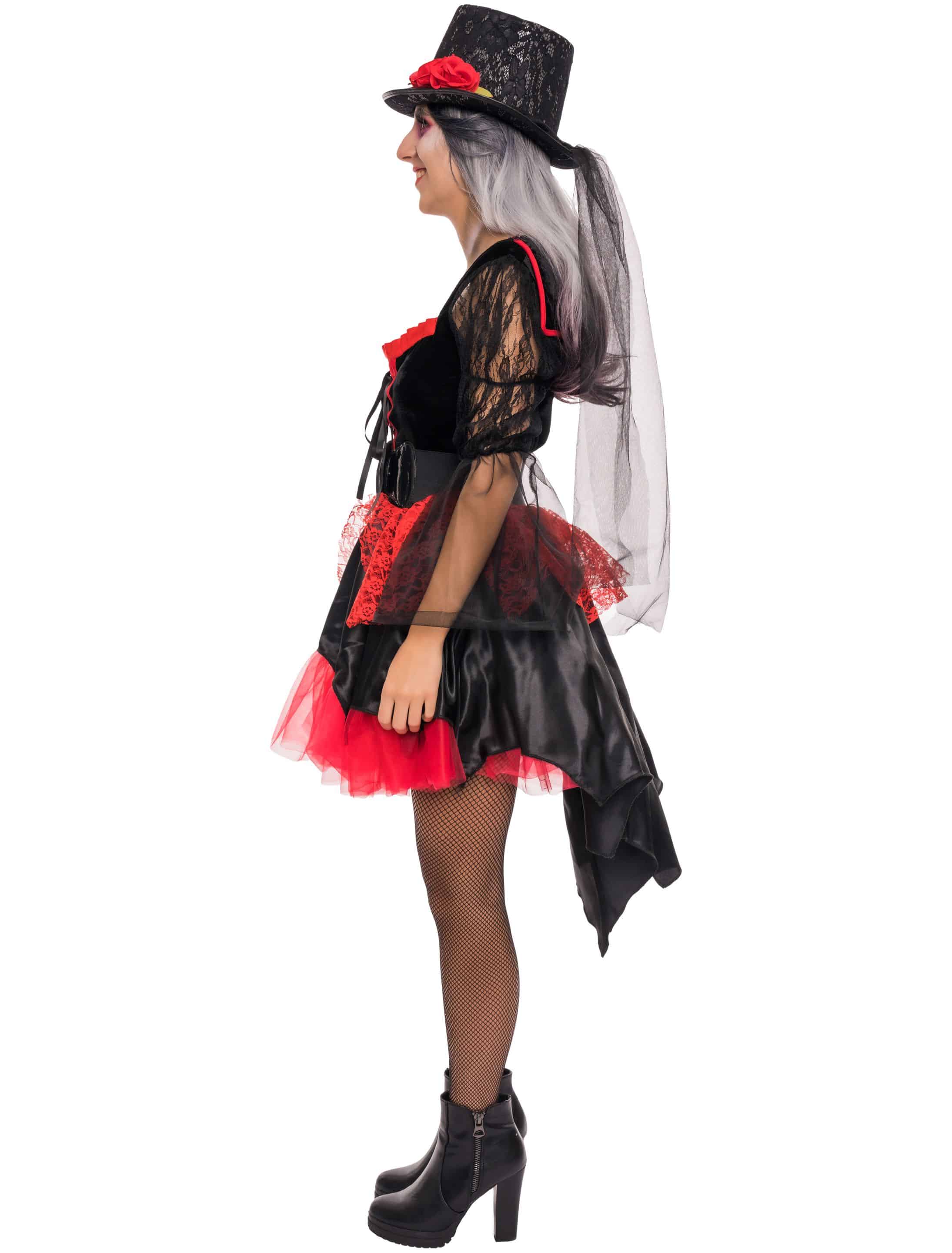 Kleid Vampir mit Stehkragen Damen schwarz/rot XS