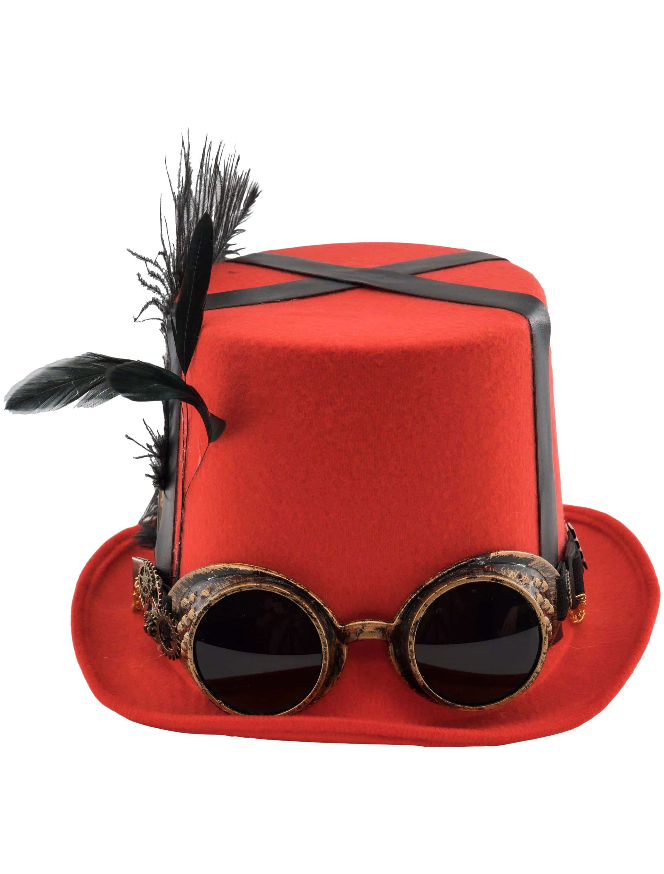 Hut Steampunk mit Brille rot one size