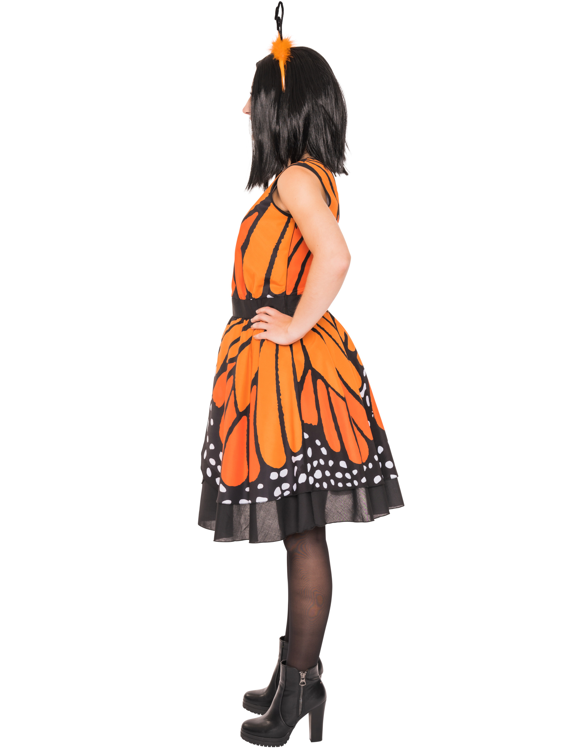 Kleid Schmetterling Damen schwarz/orange XL