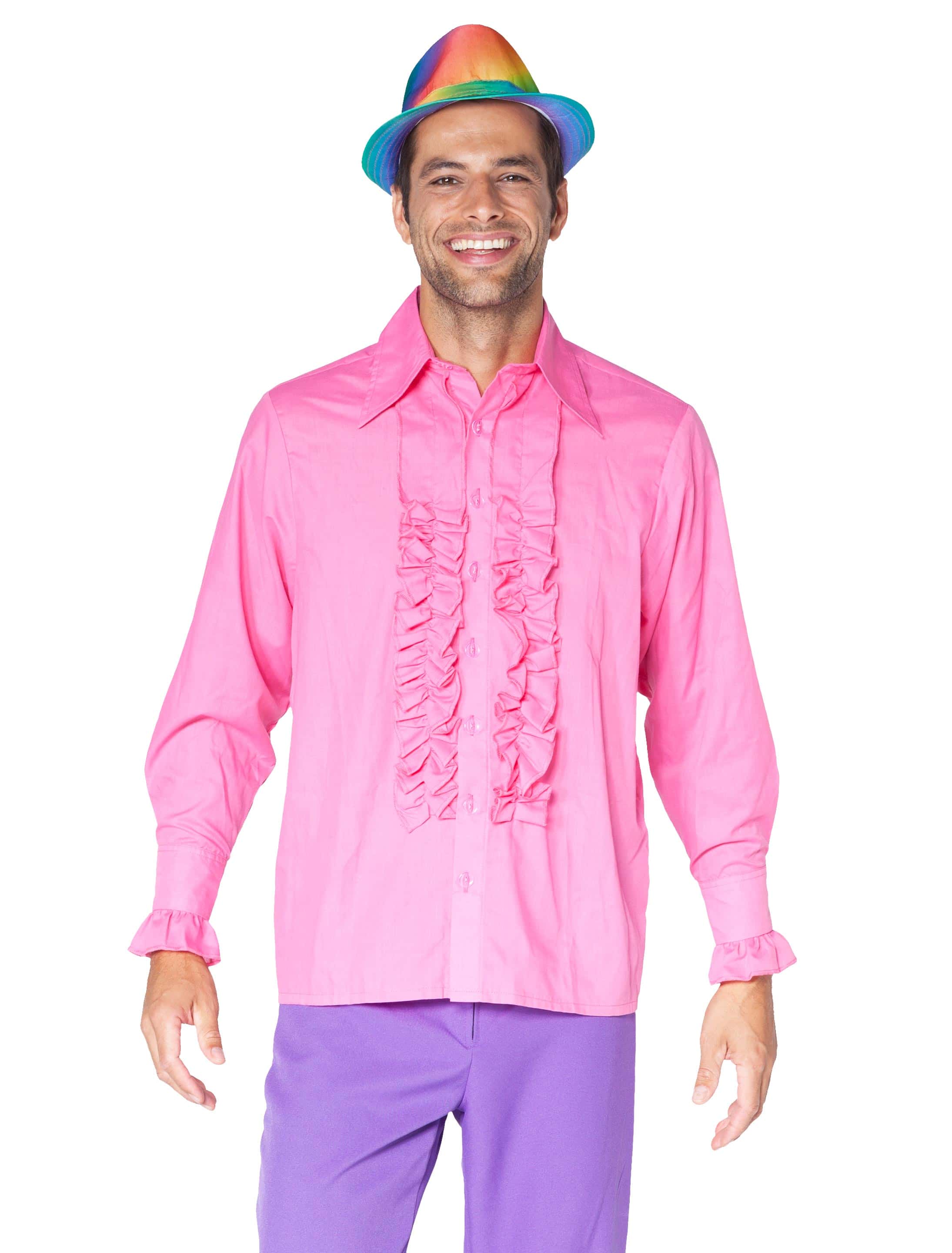 Rüschenhemd Herren pink L