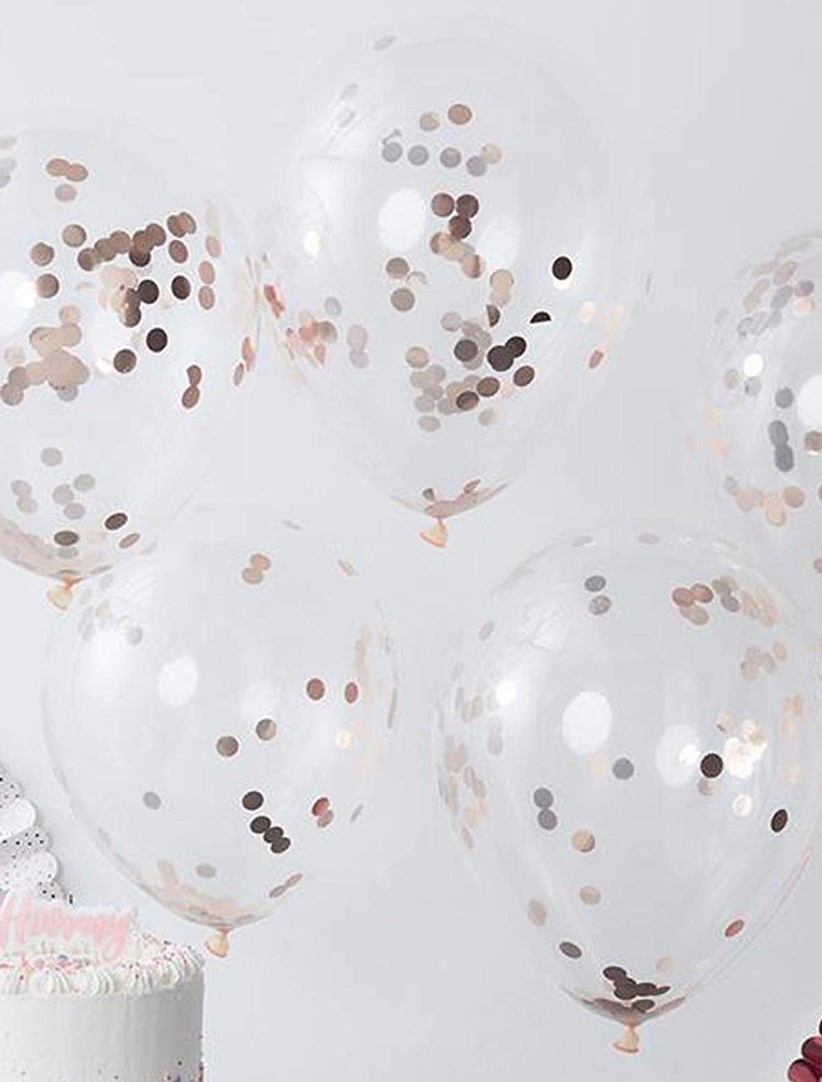 Ballons mit Konfetti 5 Stk. 30cm rosegold