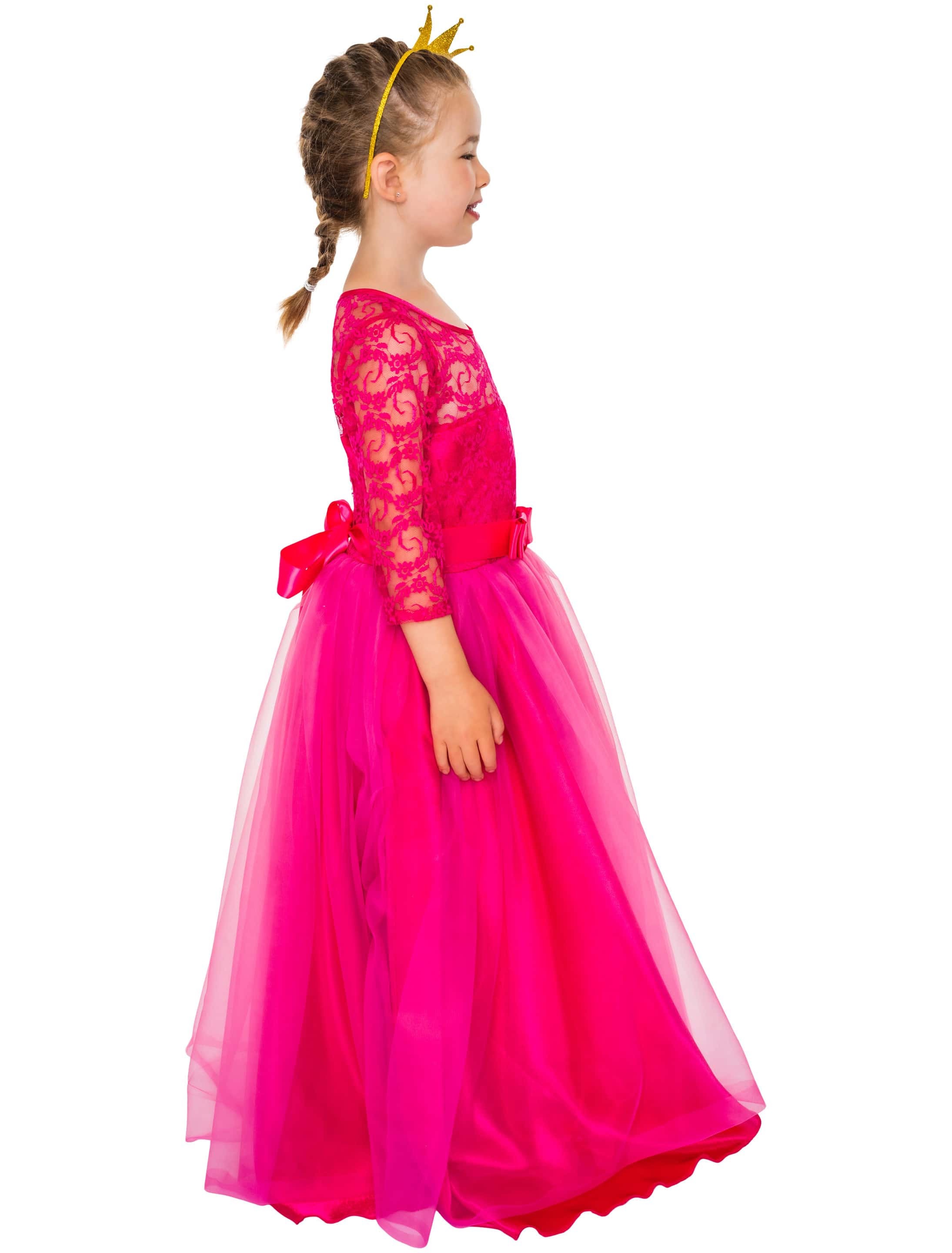 Kleid mit Spitze und Tüll Kinder pink 140