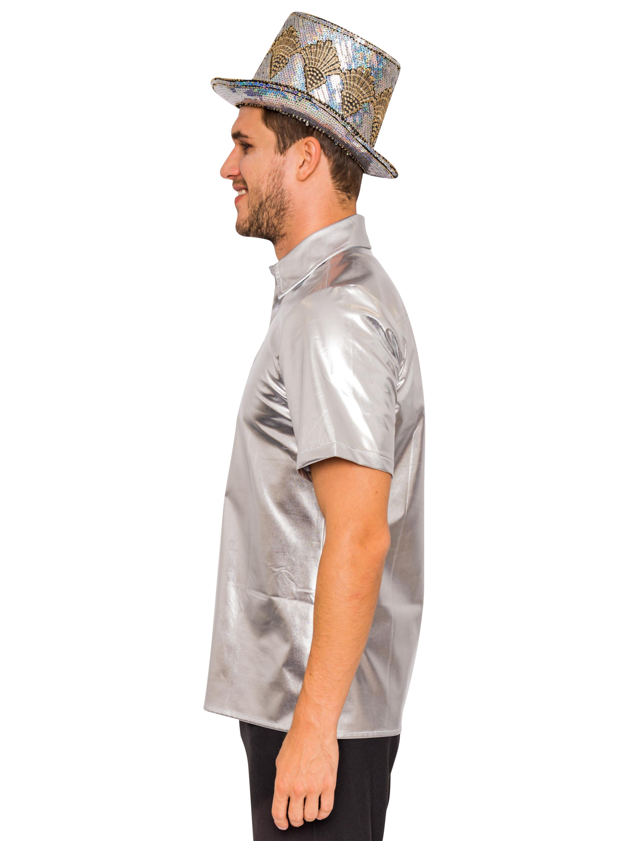 Hemd kurzarm metallic Herren silber 3XL