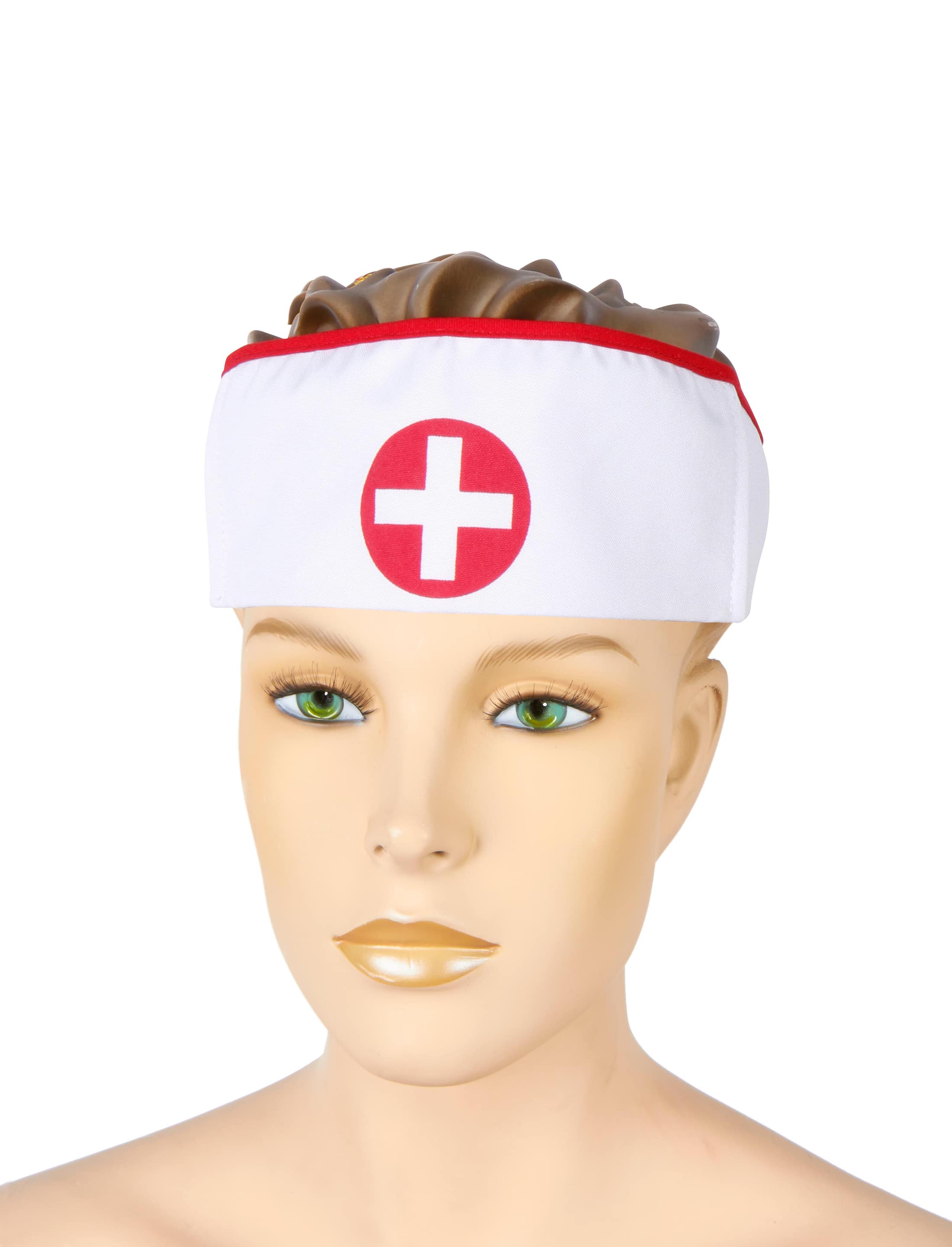 Haube Krankenschwester mit rotem Kreuz weiß
