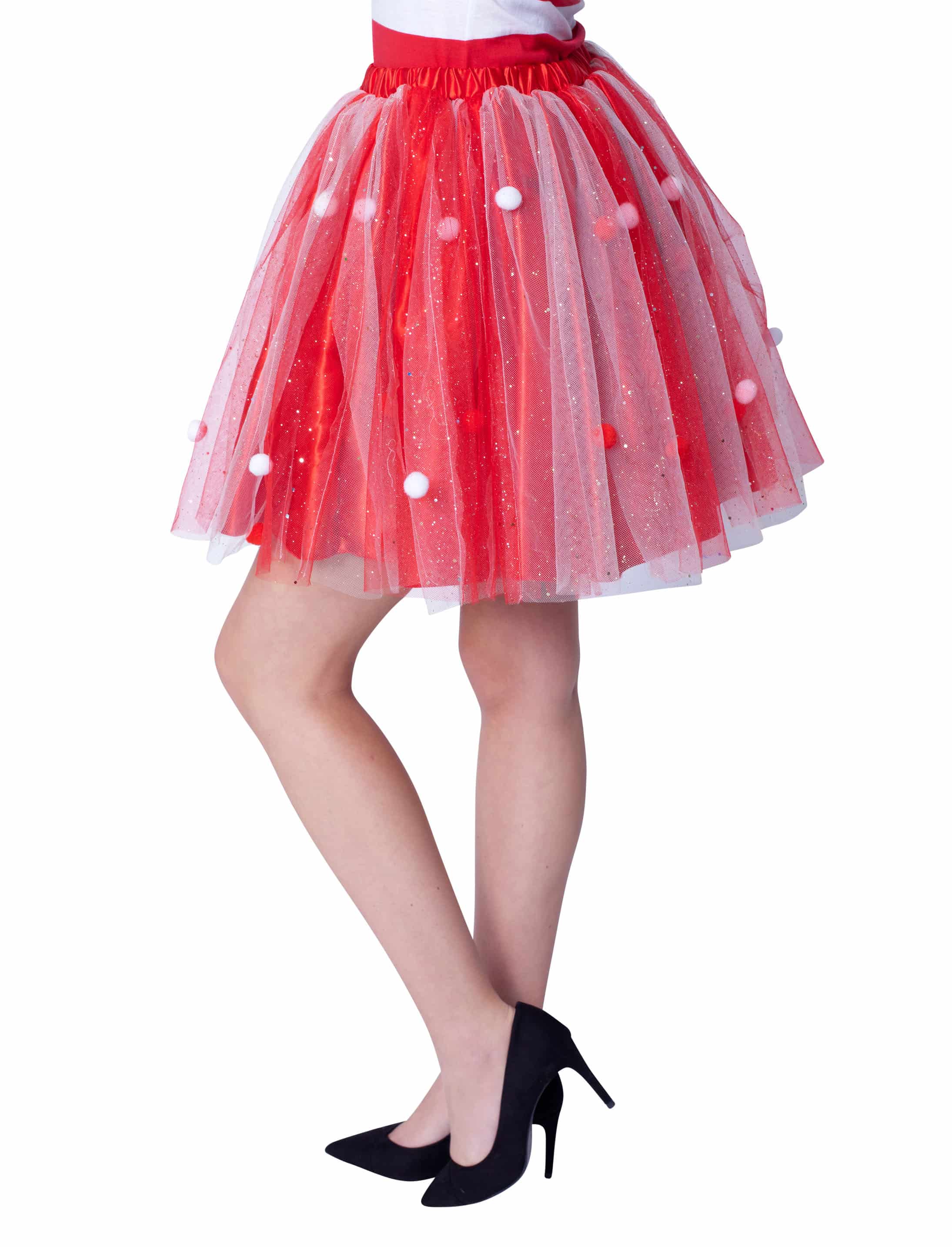 Petticoat mit rot/weißem Tüll & Pompons