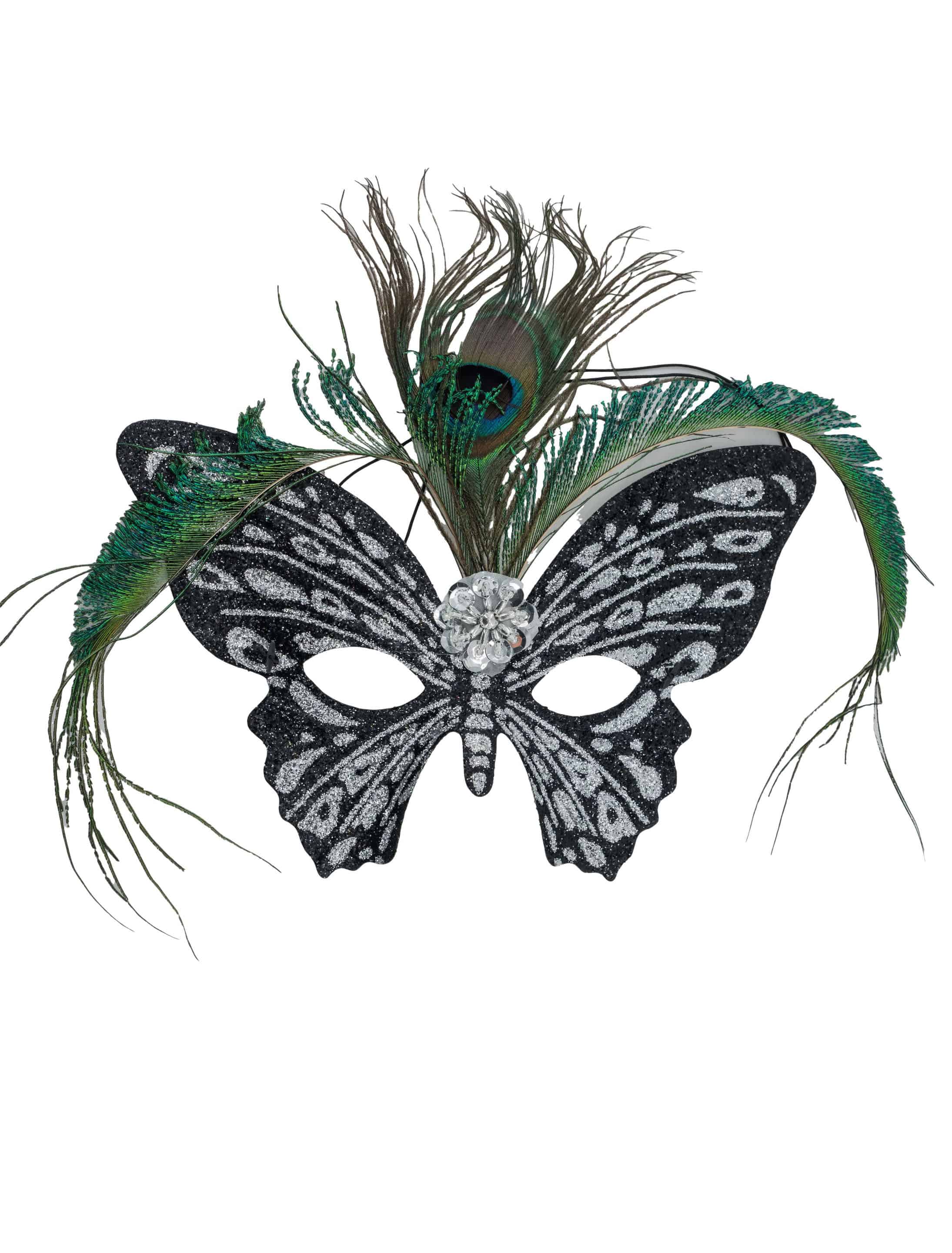 Augenmaske Schmetterling mit Pfauenfedern bunt