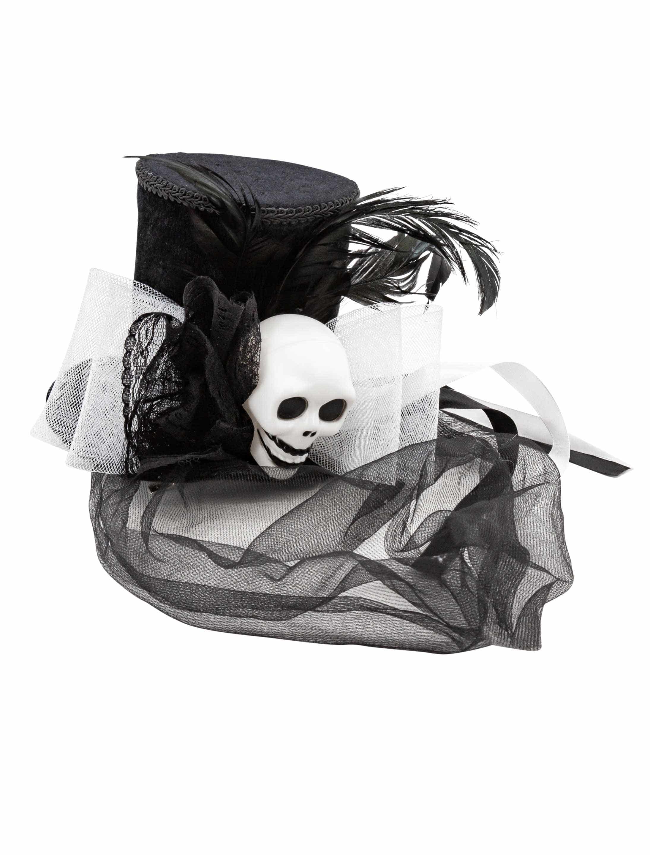 Minihut Totenkopf schwarz/weiß mit Haarclips