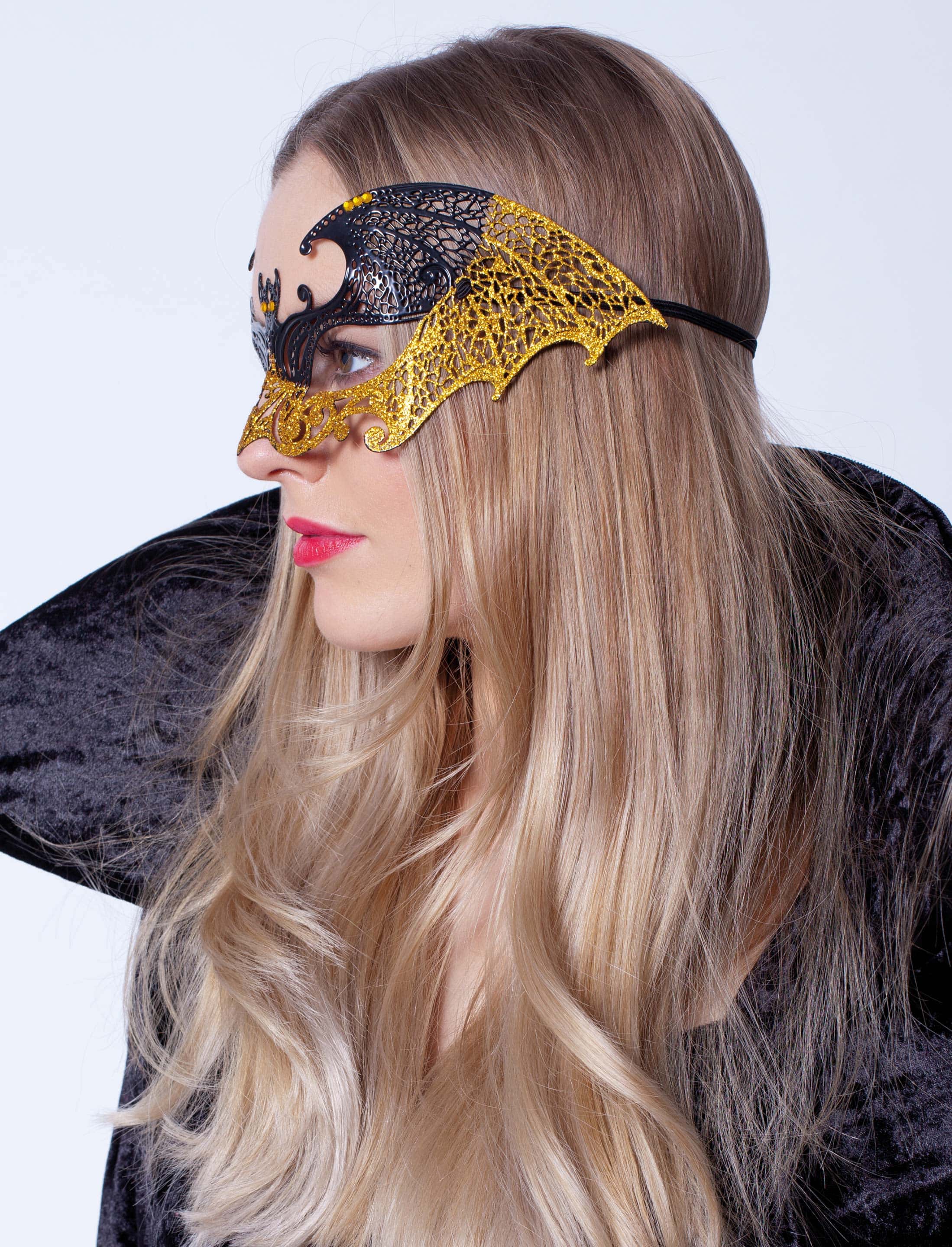 Metallmaske Anne mit Strass fein schwarz/gold Metallmaske Anne mit Strass fein schwarz/gold