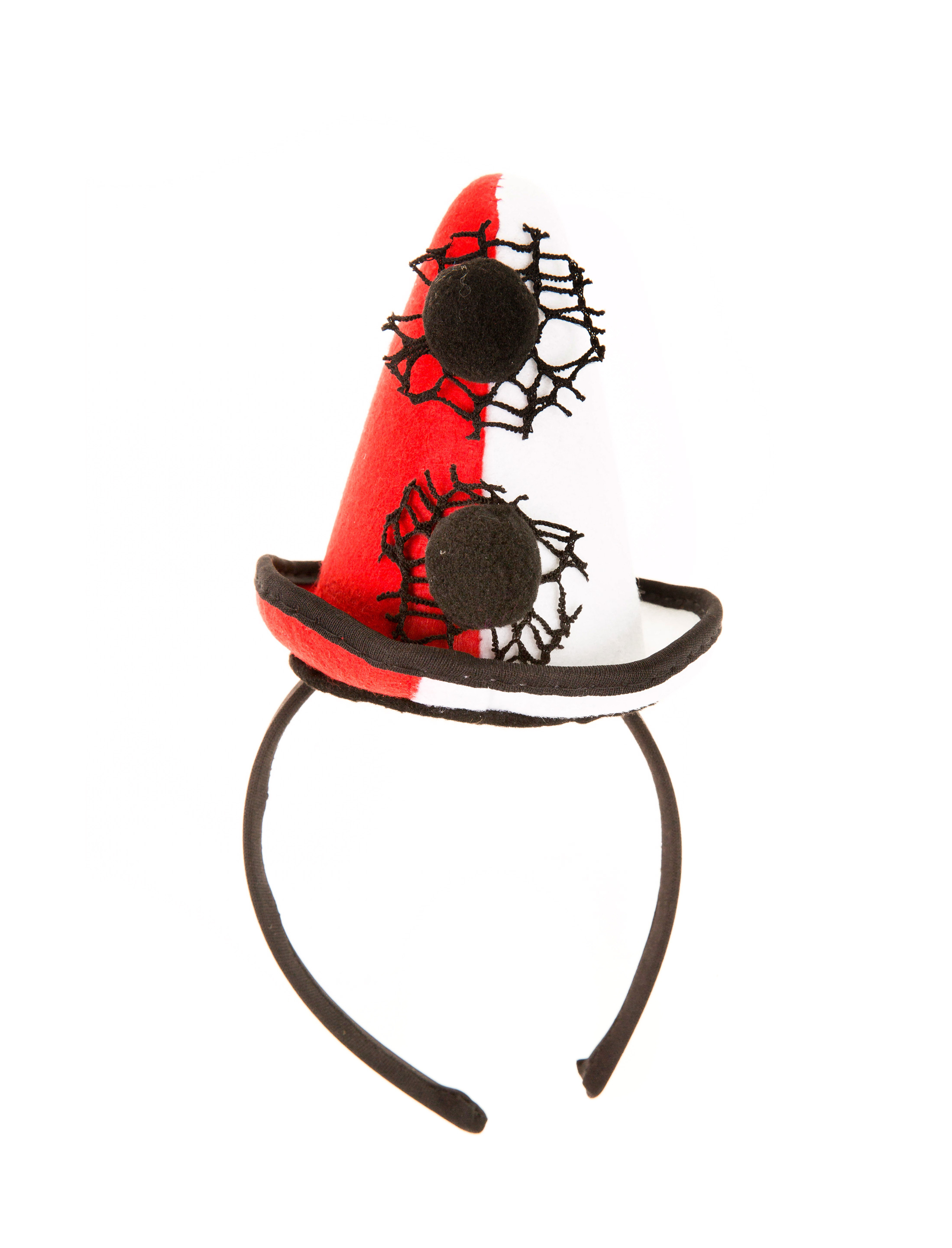 Haarreif Mini Spitzhut Clown rot/weiß
