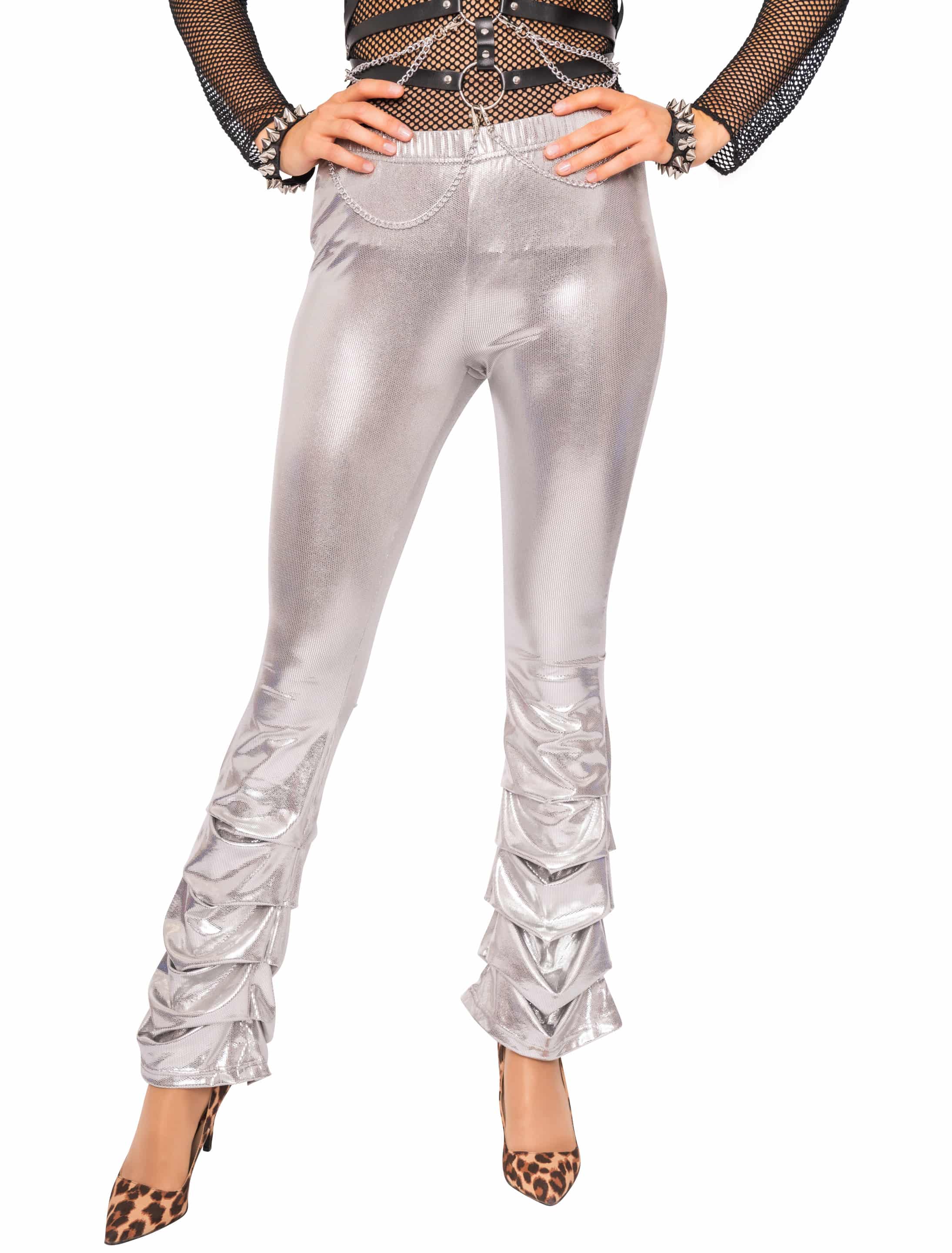 Hose metallic Damen silber L/XL