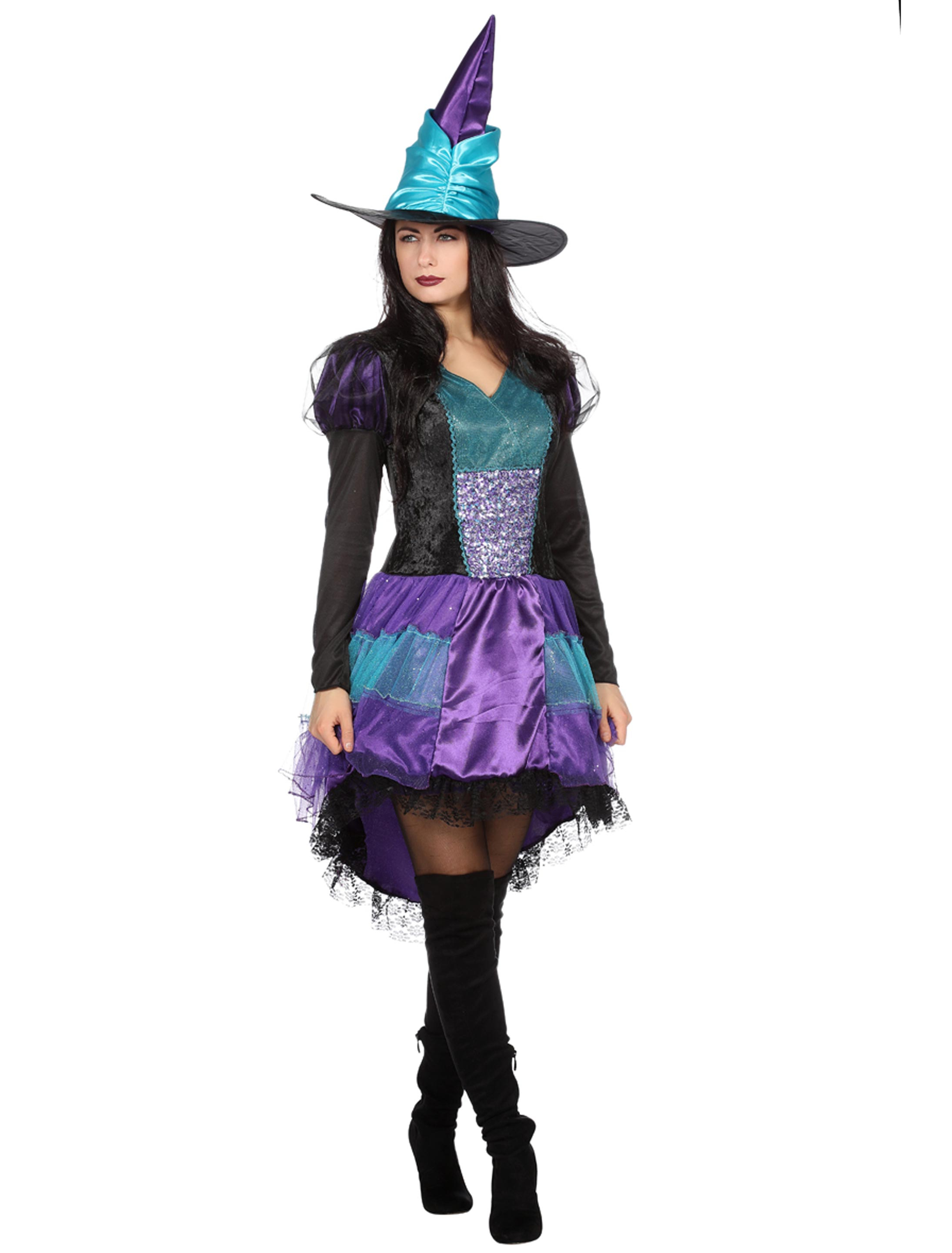 Kleid Hexe mit Hut schwarz/lila 36