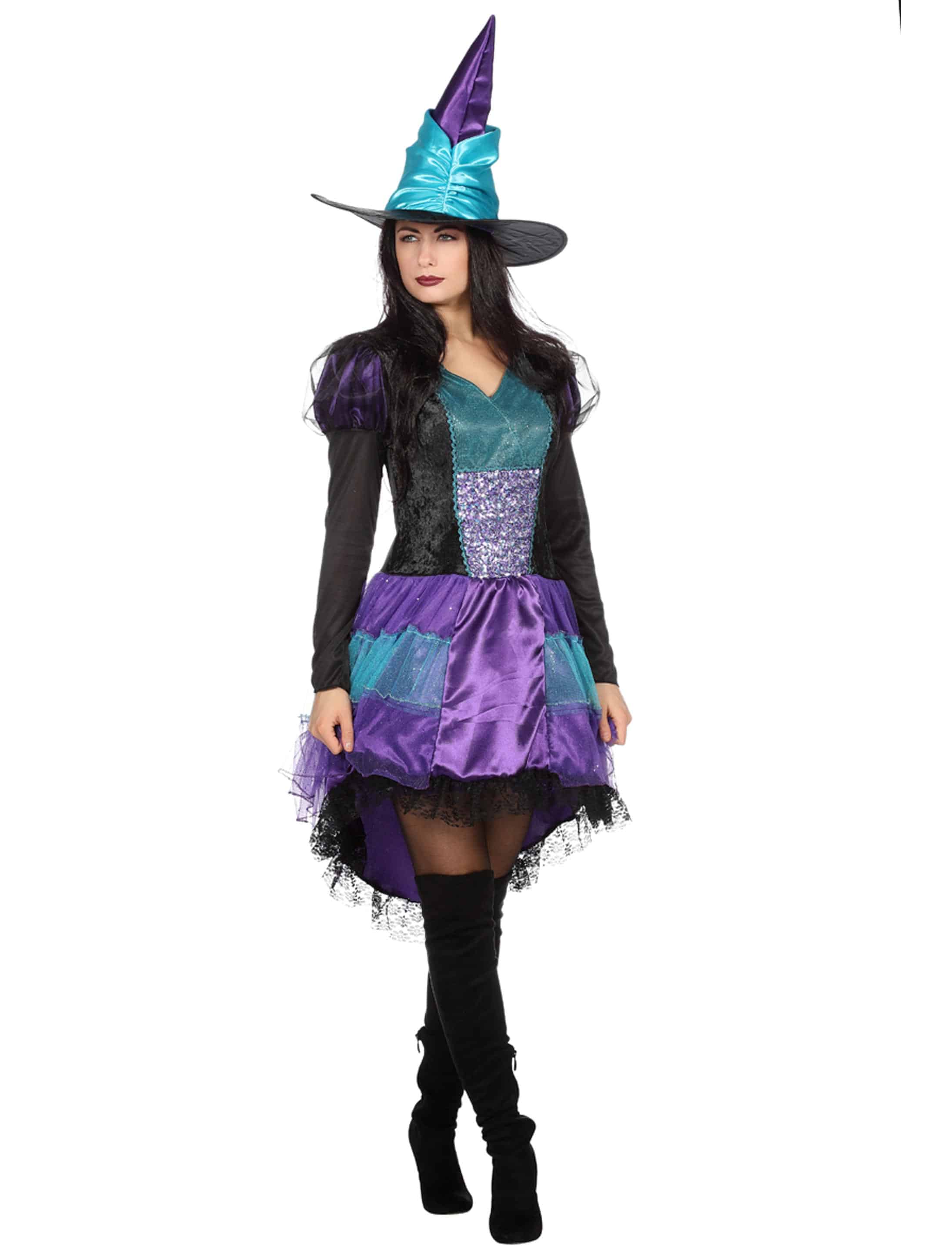 Kleid Hexe mit Hut schwarz/lila 48