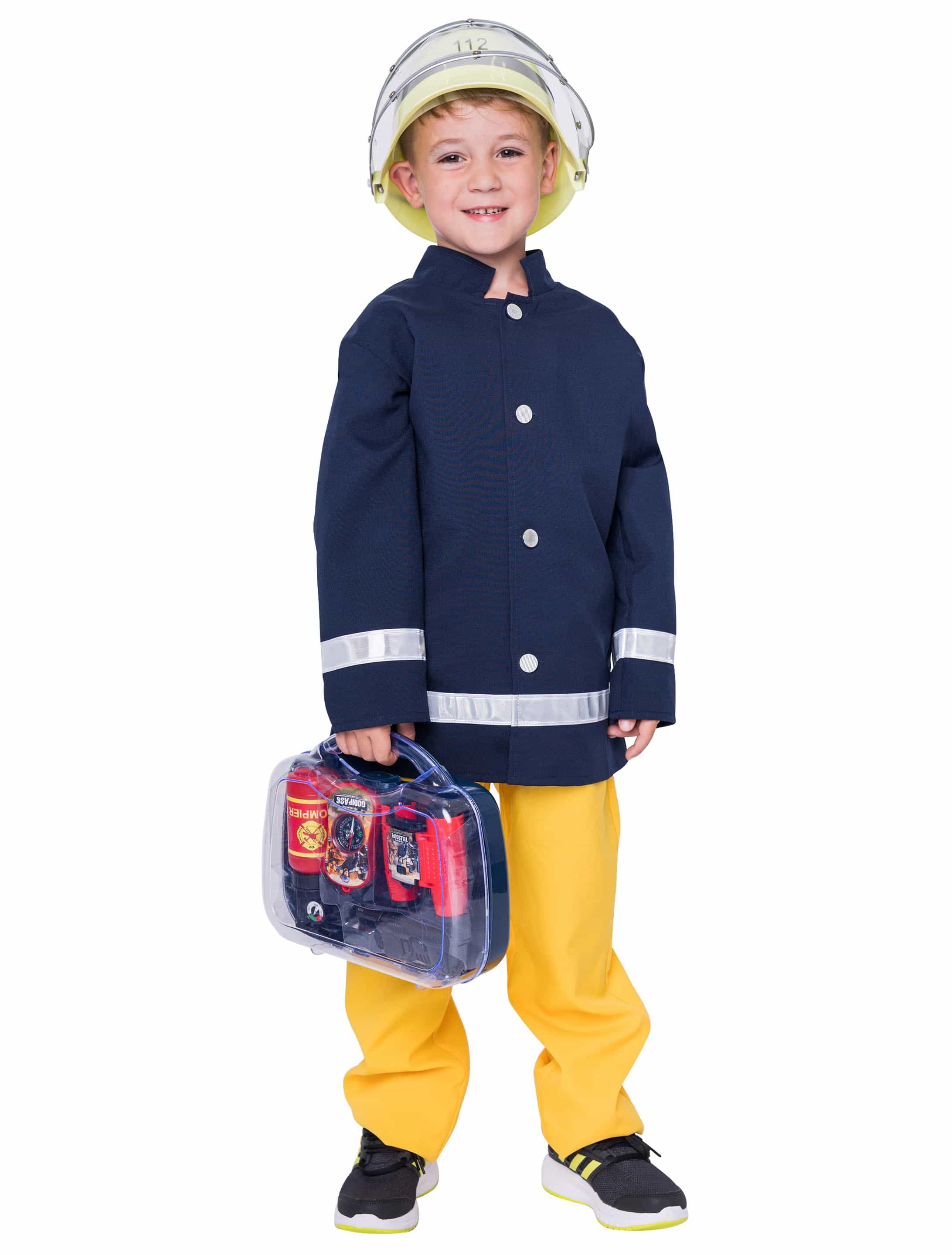 Feuerwehrmann Kinder 2-tlg. Unisex blau/gelb 140