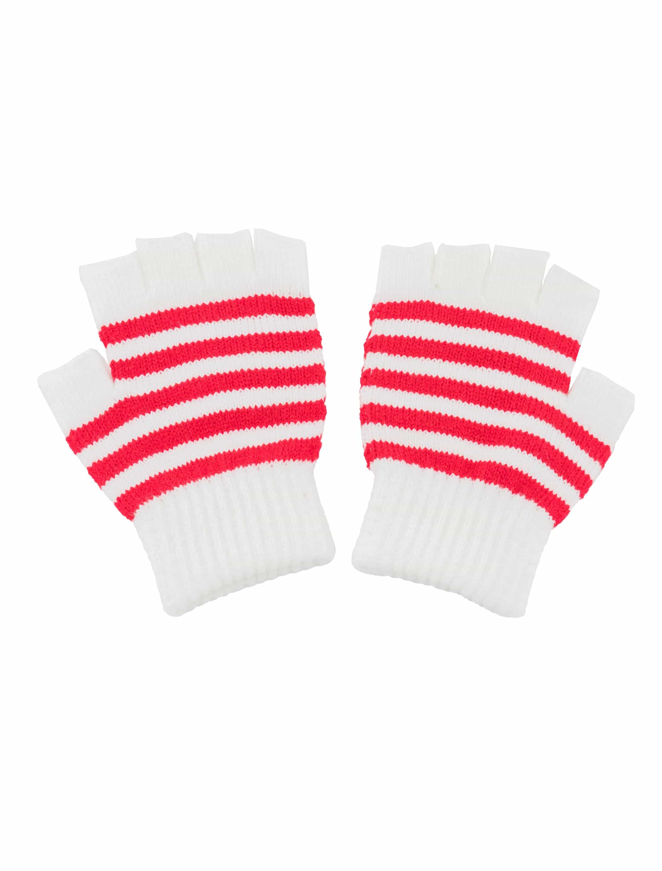 Strickhandschuhe Kinder fingerlos rot/weiß