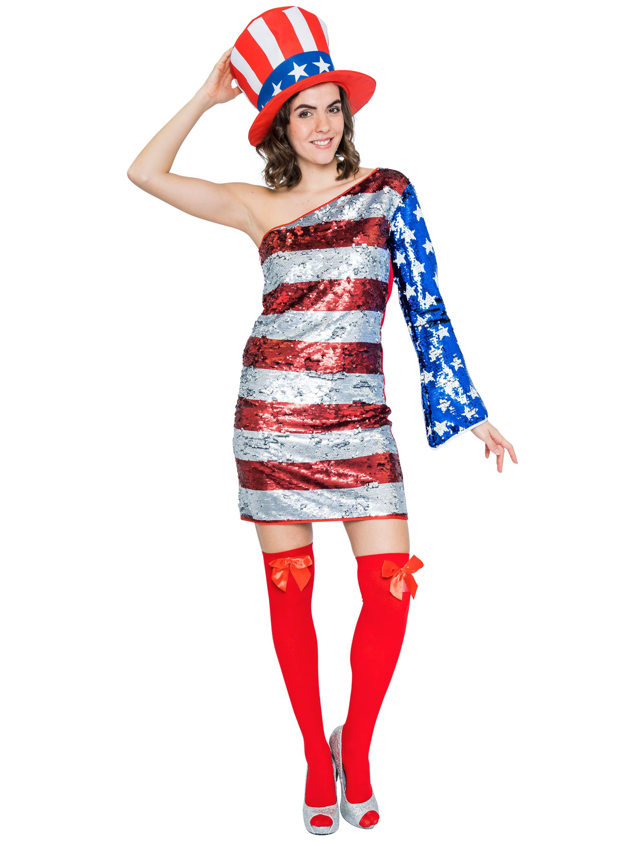 Kleid USA Ein-Schulter Damen rot/weiß/blau XL