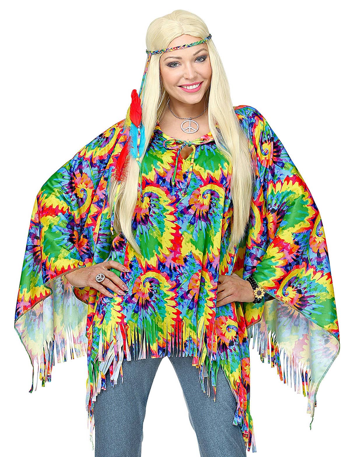 Poncho Hippie Psychedelic Damen bunt one size