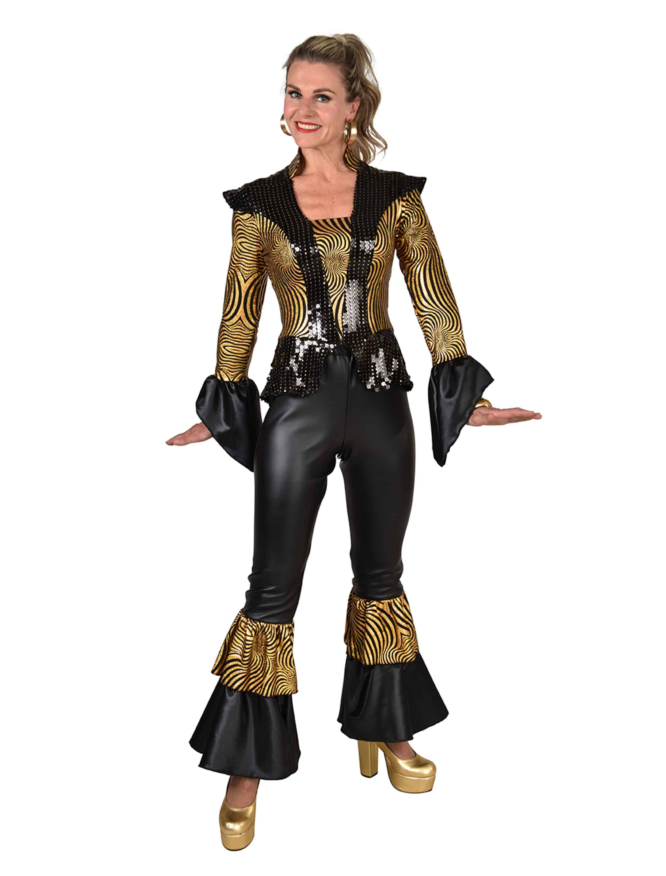 Kostüm Disco Queen  Damen schwarz/gold XL