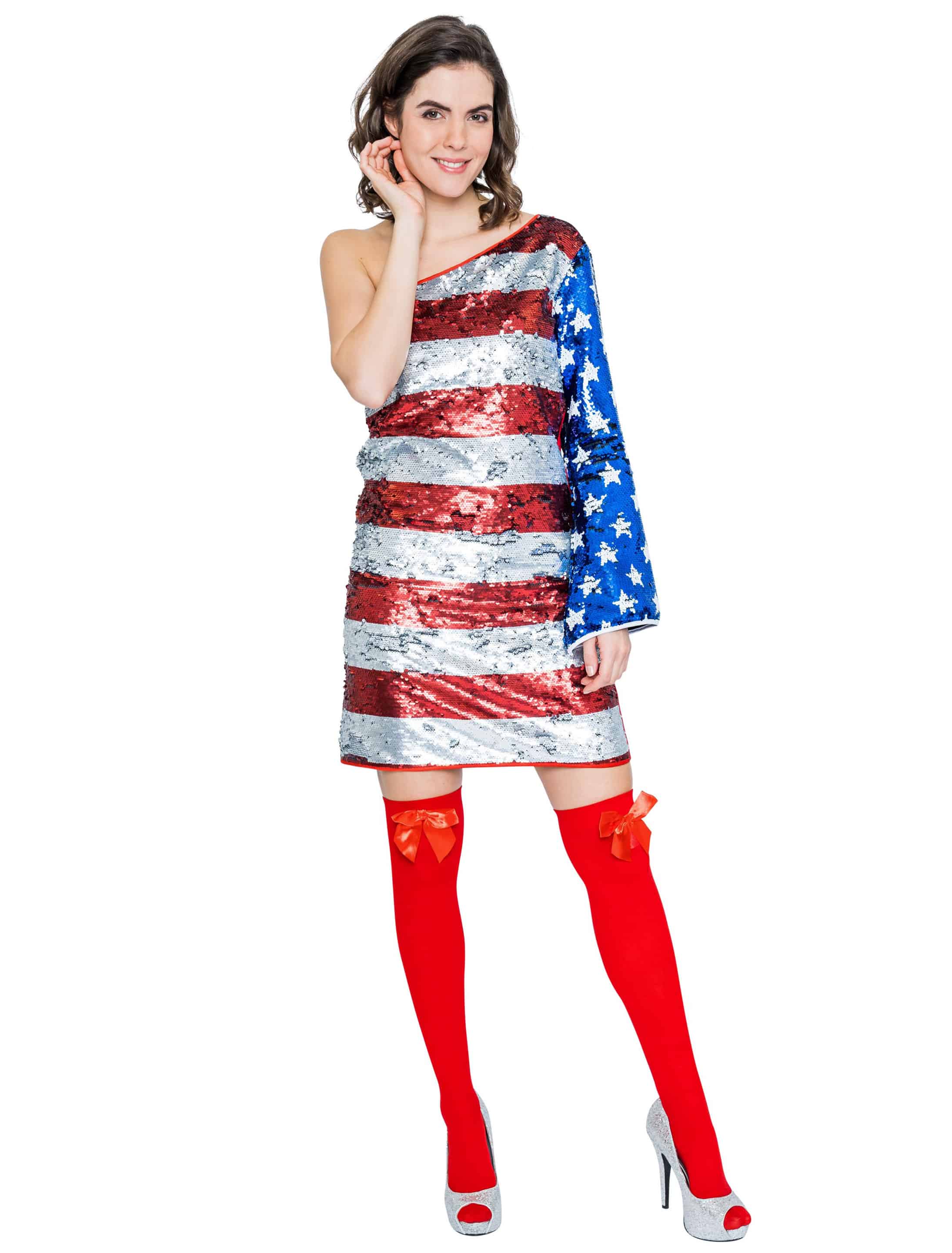 Kleid USA Ein-Schulter Damen rot/weiß/blau S