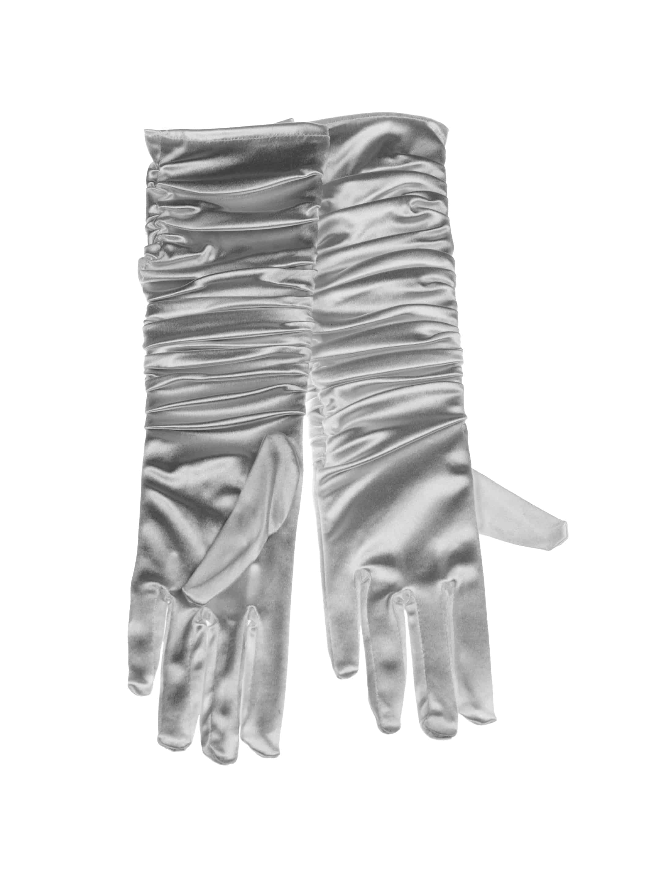 Handschuhe Satin gerafft 40cm Damen silber one size