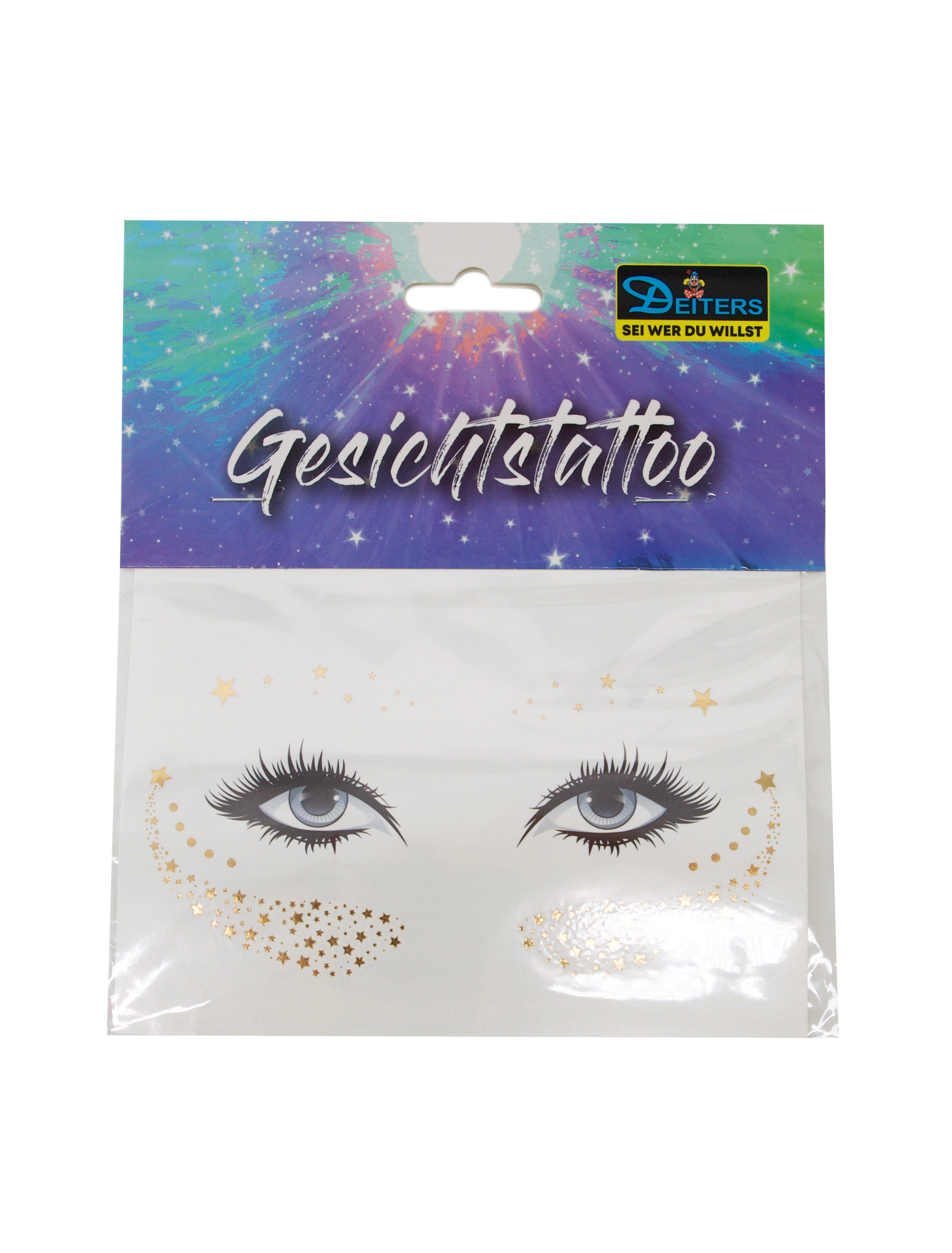 Gesichtstattoo Sommersprossen Sterne Metallic gold
