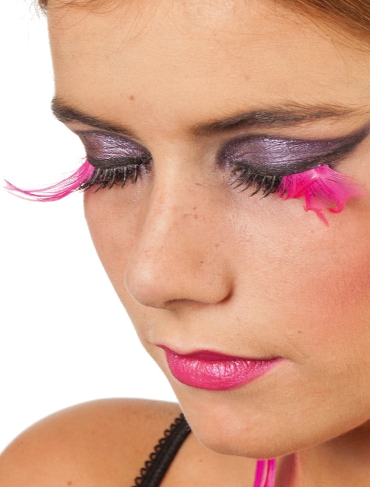 Wimpern mit langen Federn schwarz/pink