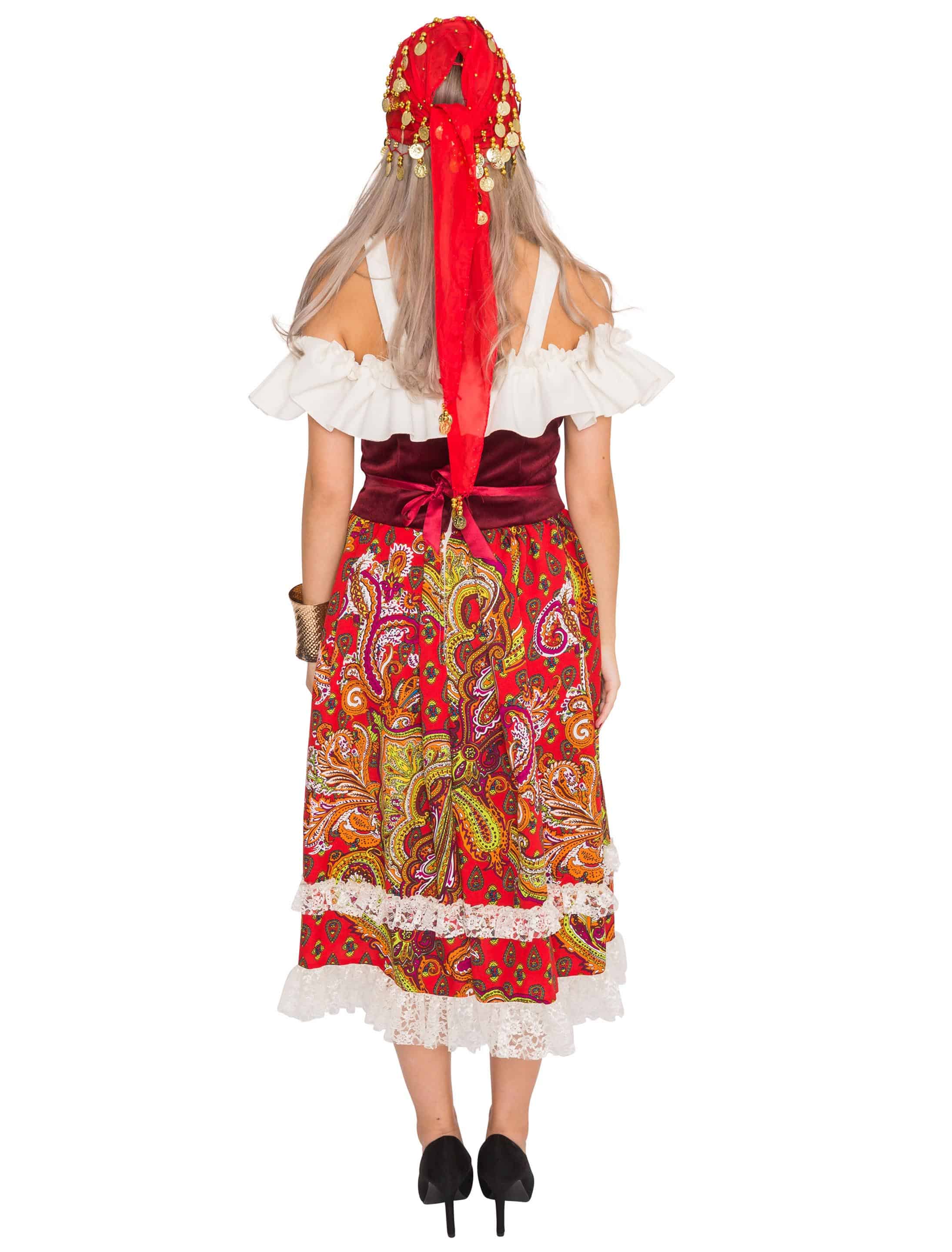 Kleid lang Wahrsagerin Queen rot/weiß L