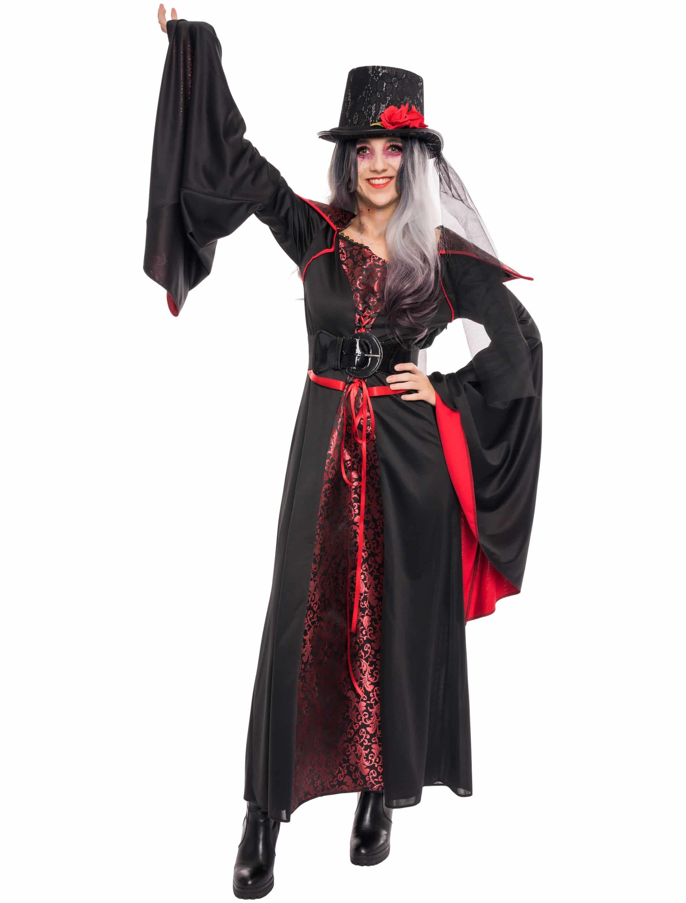 Kleid Vampir mit Kragen Damen schwarz/rot XL