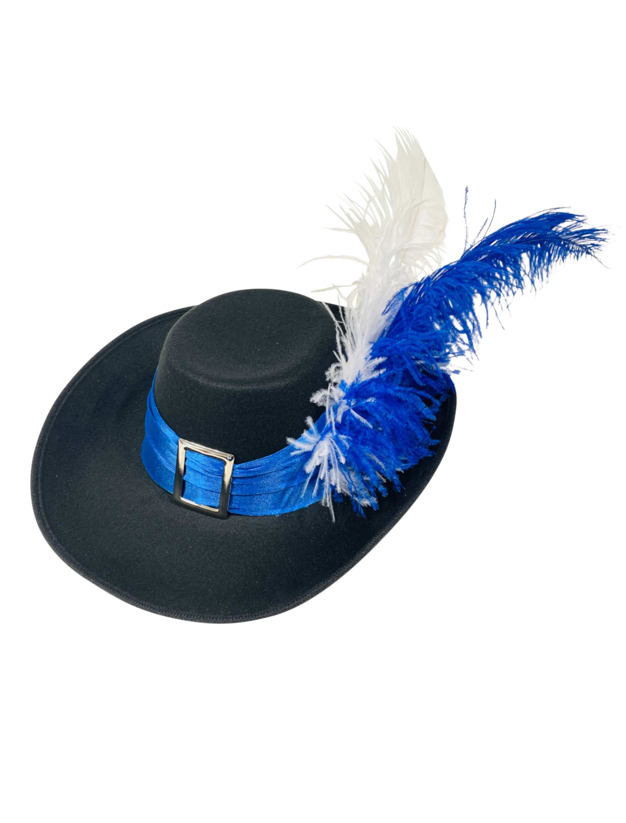 Musketier Hut mit Feder blau/weiß 58