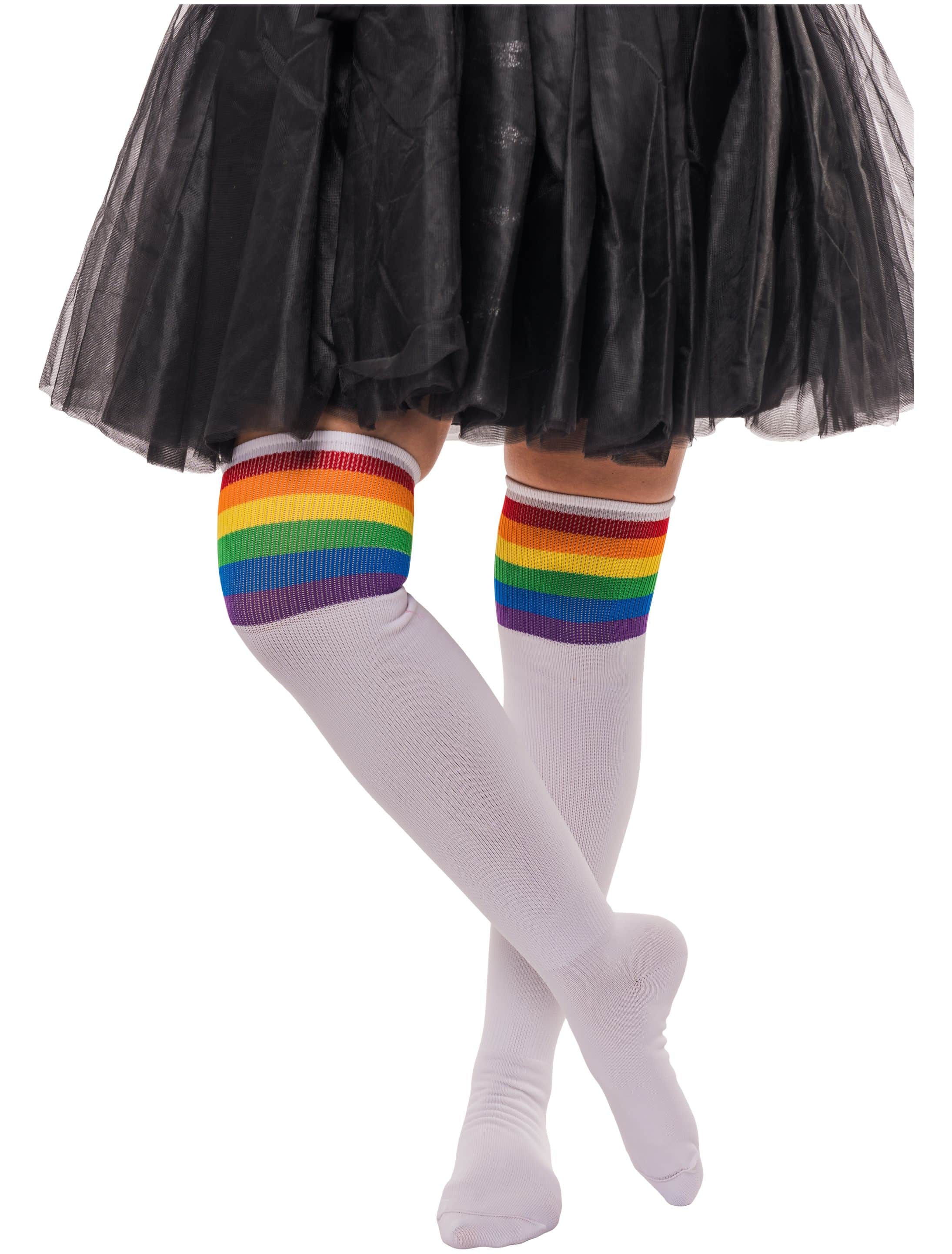 Overknees weiß mit Regenbogen Damen rainbow one size