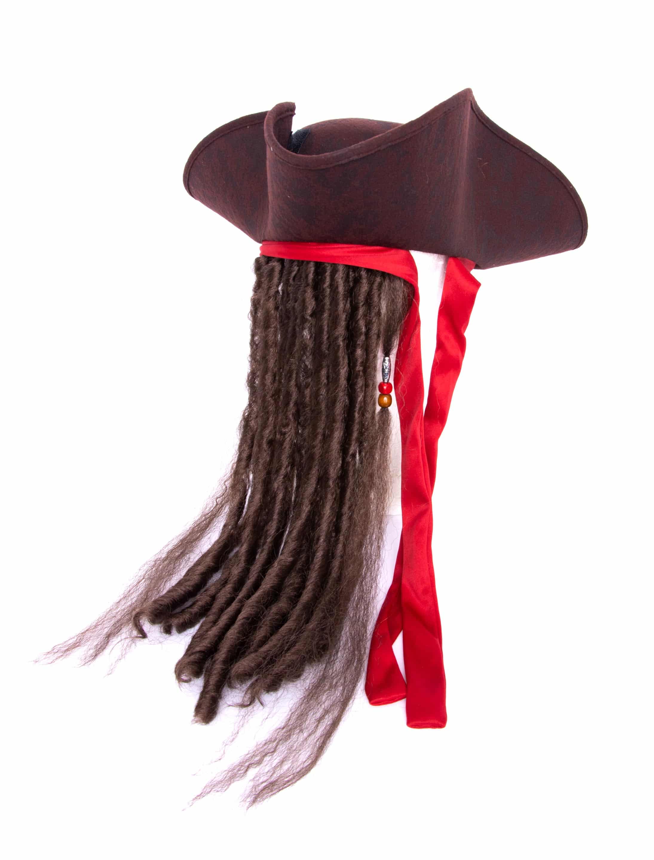 Hut Pirat mit Haaren braun one size