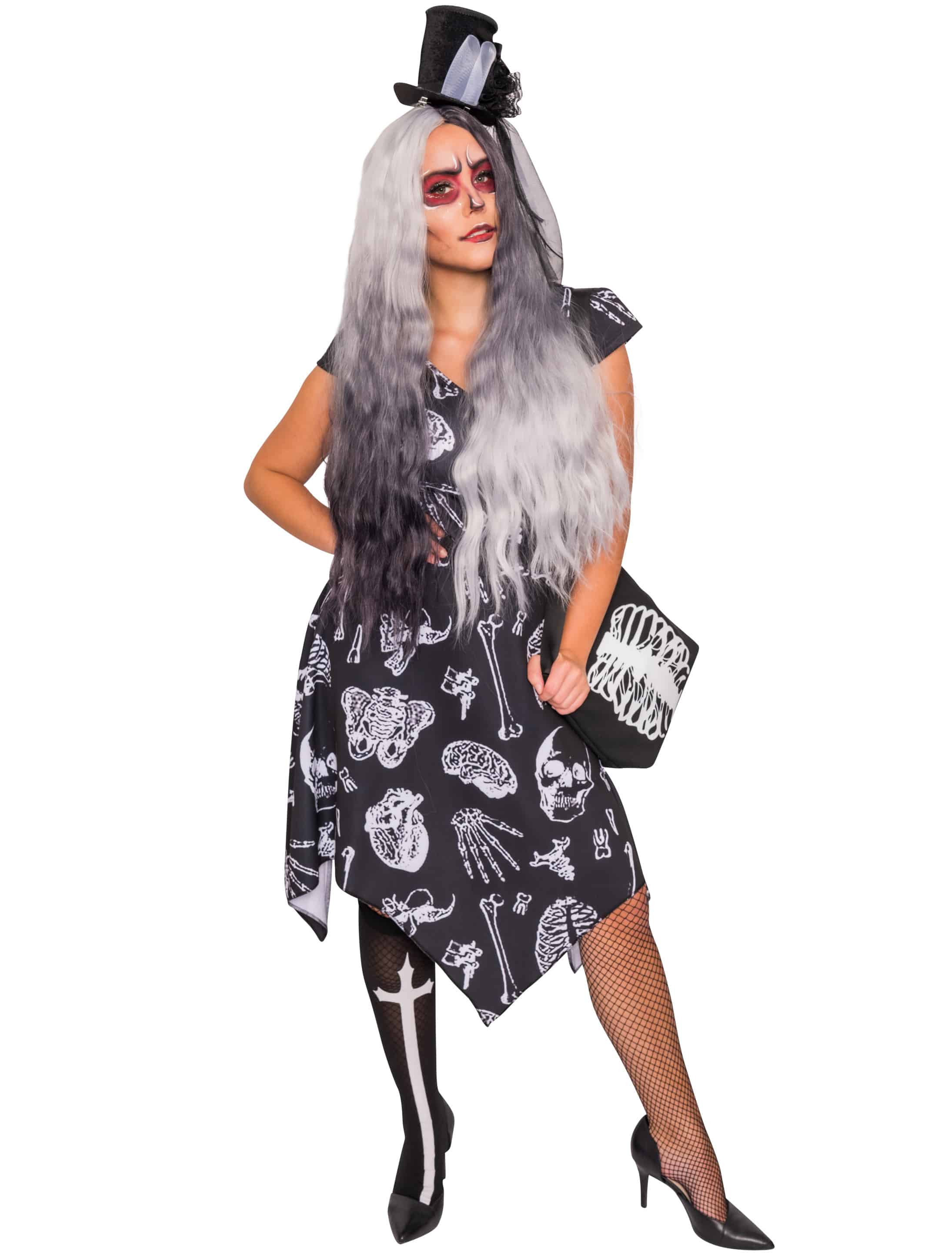 Kleid Halloween Damen schwarz/weiß 2XL/3XL