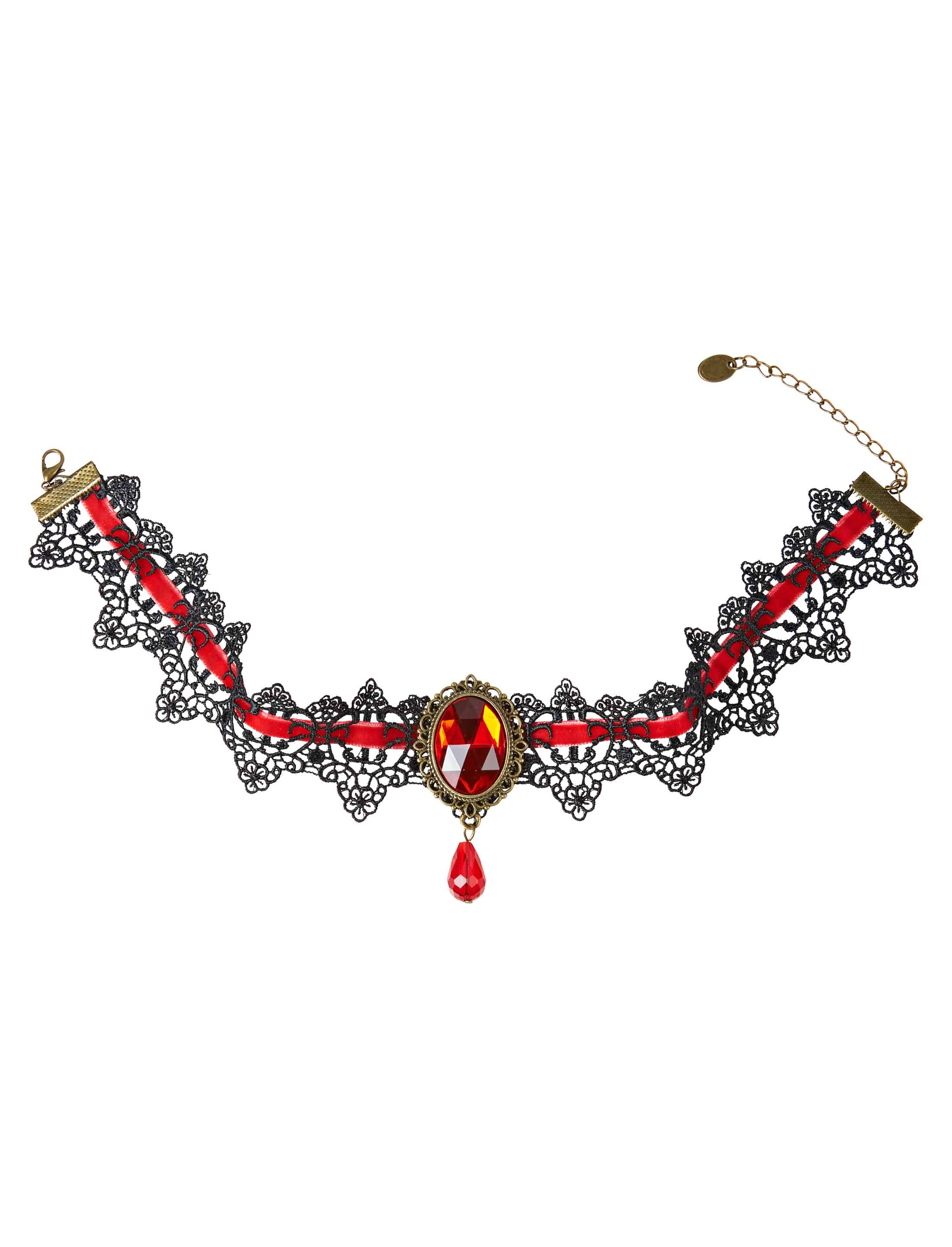 Halsband Spitze mit Kristall rot