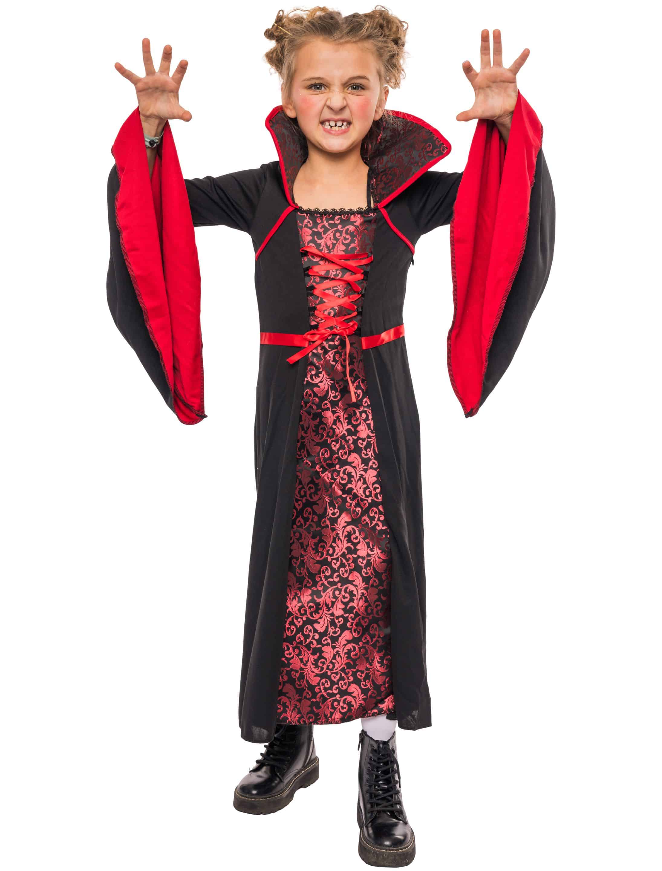 Kleid Vampir mit Kragen Kinder Mädchen schwarz/rot 128