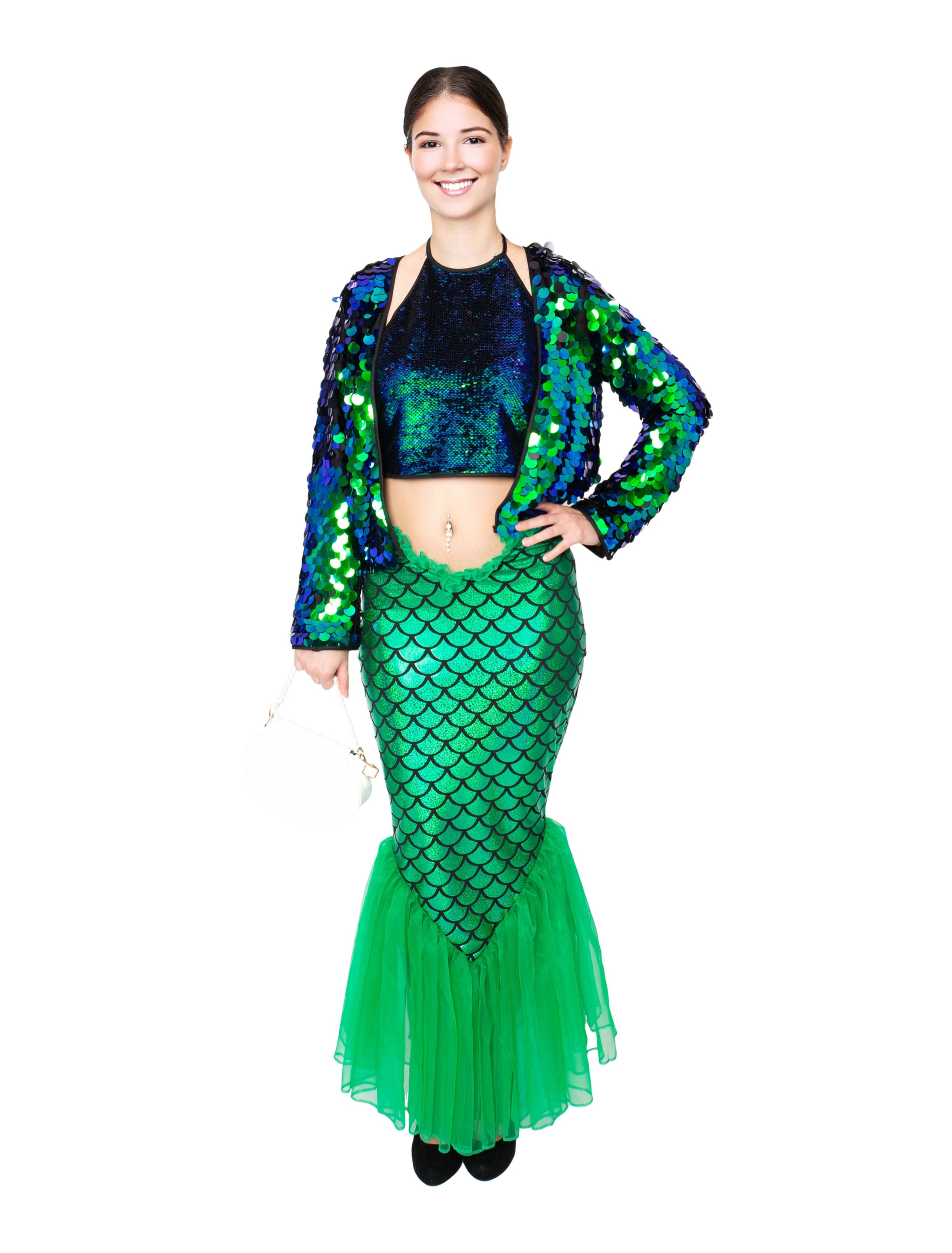 Rock Meerjungfrau Metallic mit Tüll Damen grün S/M