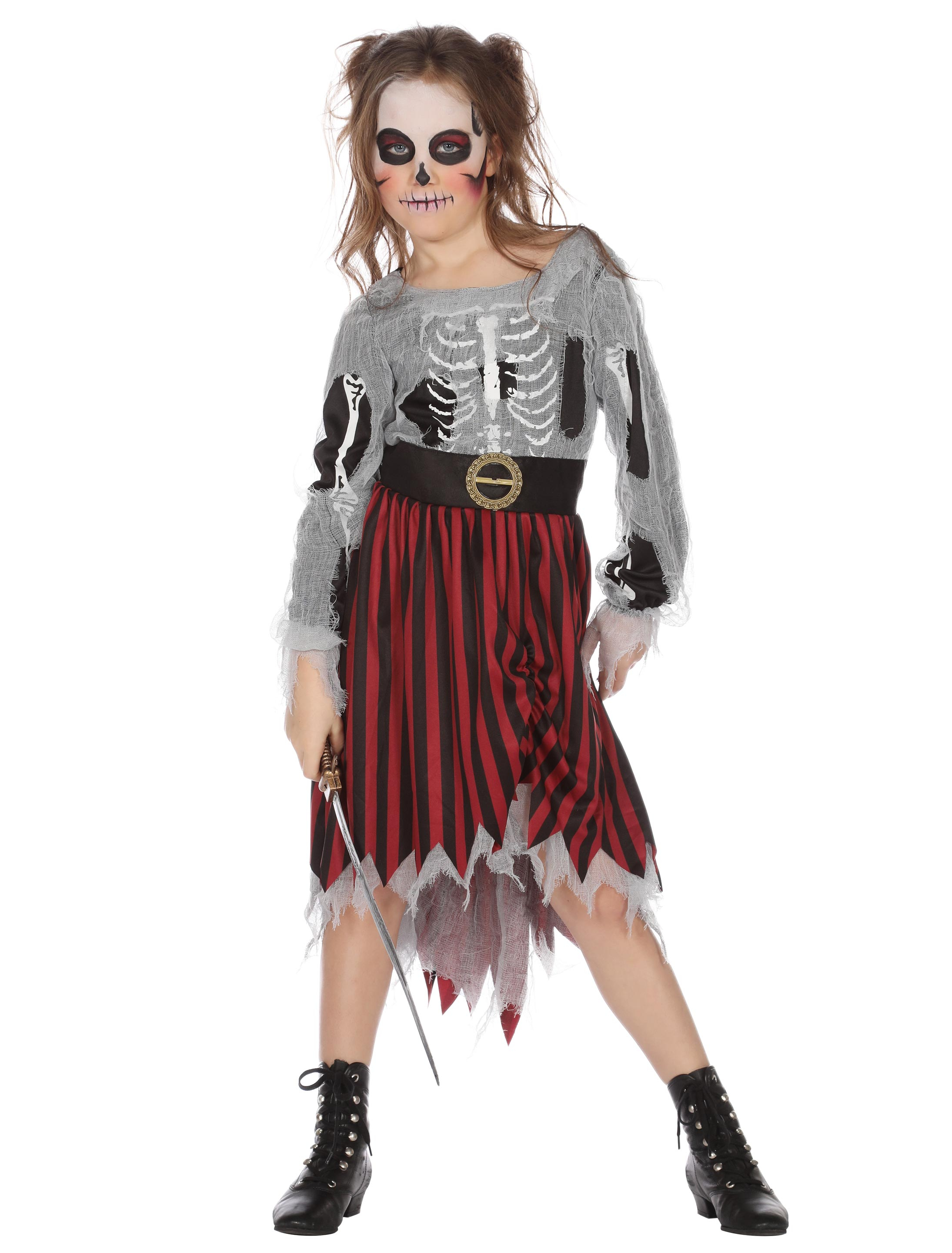 Kleid Piratin Halloween Kinder schwarz/rot 128
