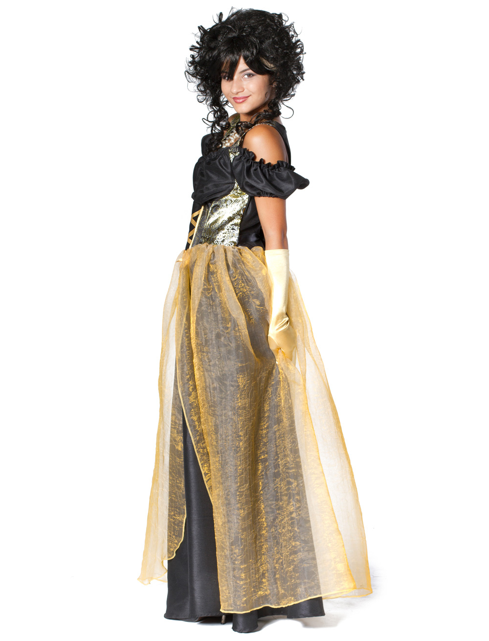 Kleid Marquise lang schwarz/gold XL